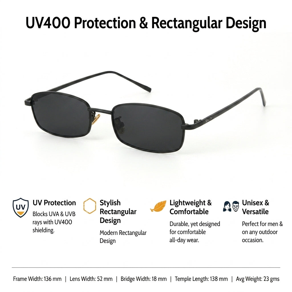 Virat Black Rectangular Sunglasses