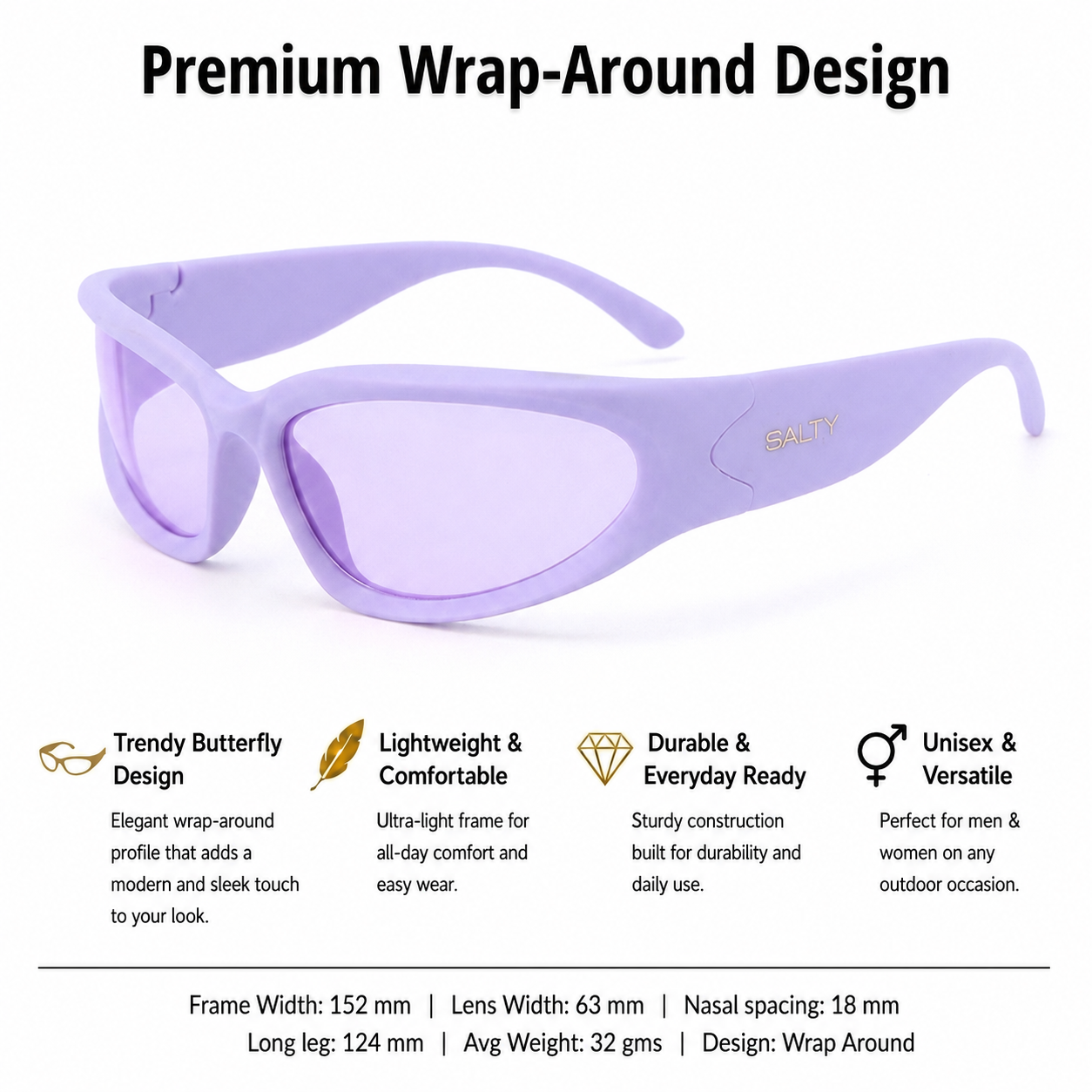 Futuristic Series Y2K Wraparound Sunglasses - Purple