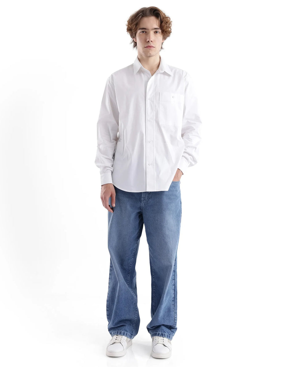 Rare Rabbit Men's Slander White Cotton Plain Regular Fit Full Sleeve Collared Shirt