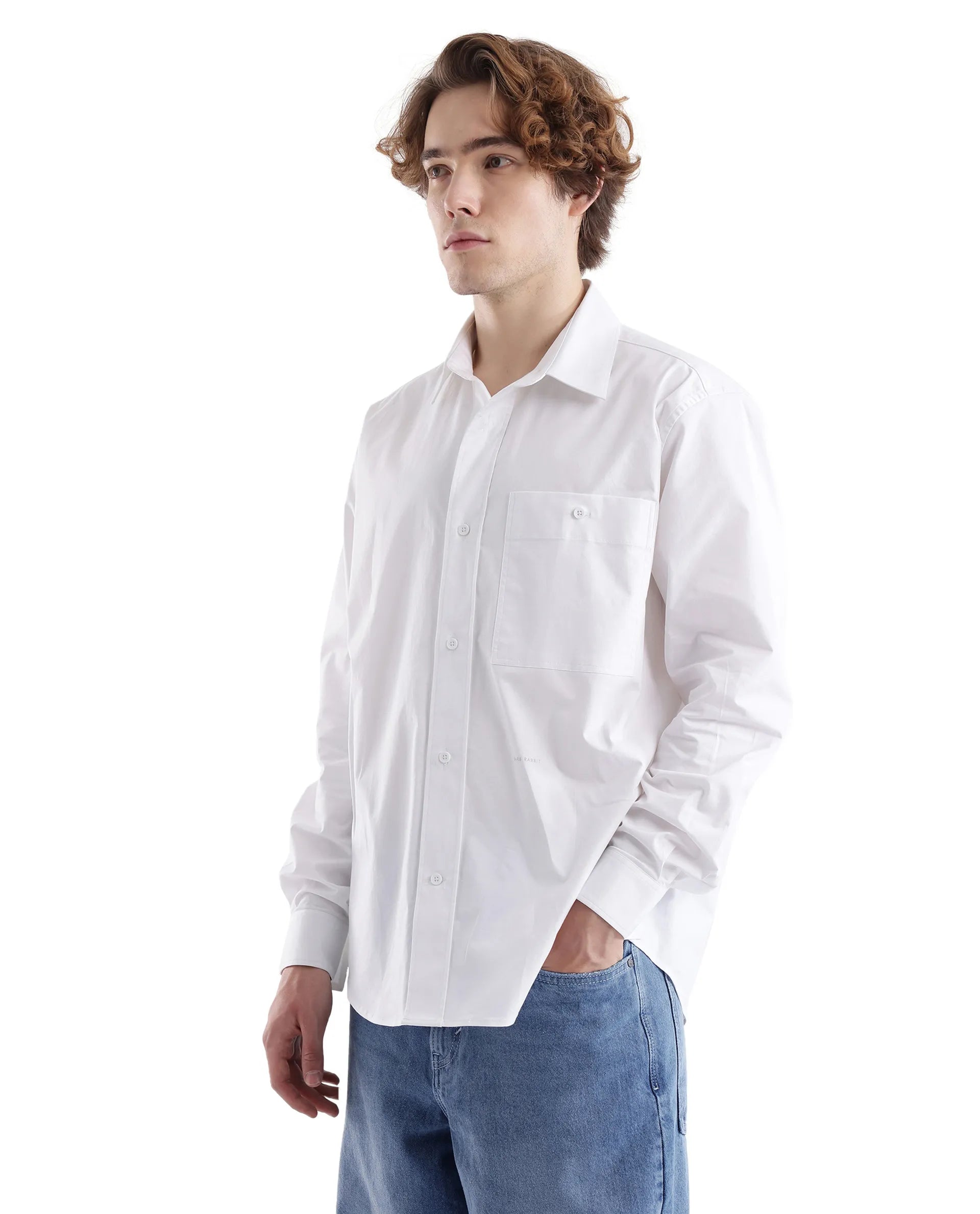 Rare Rabbit Men's Slander White Cotton Plain Regular Fit Full Sleeve Collared Shirt