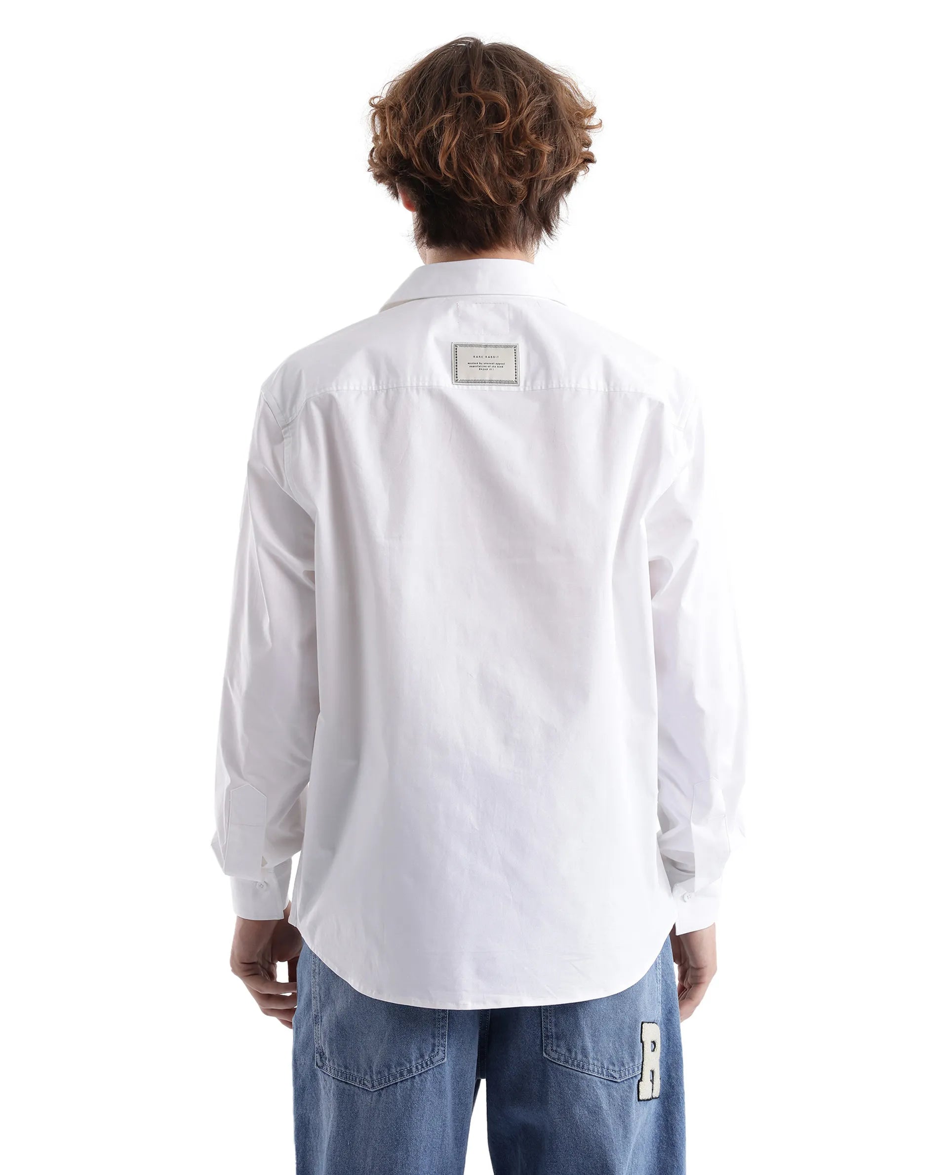 Rare Rabbit Men's Slander White Cotton Plain Regular Fit Full Sleeve Collared Shirt