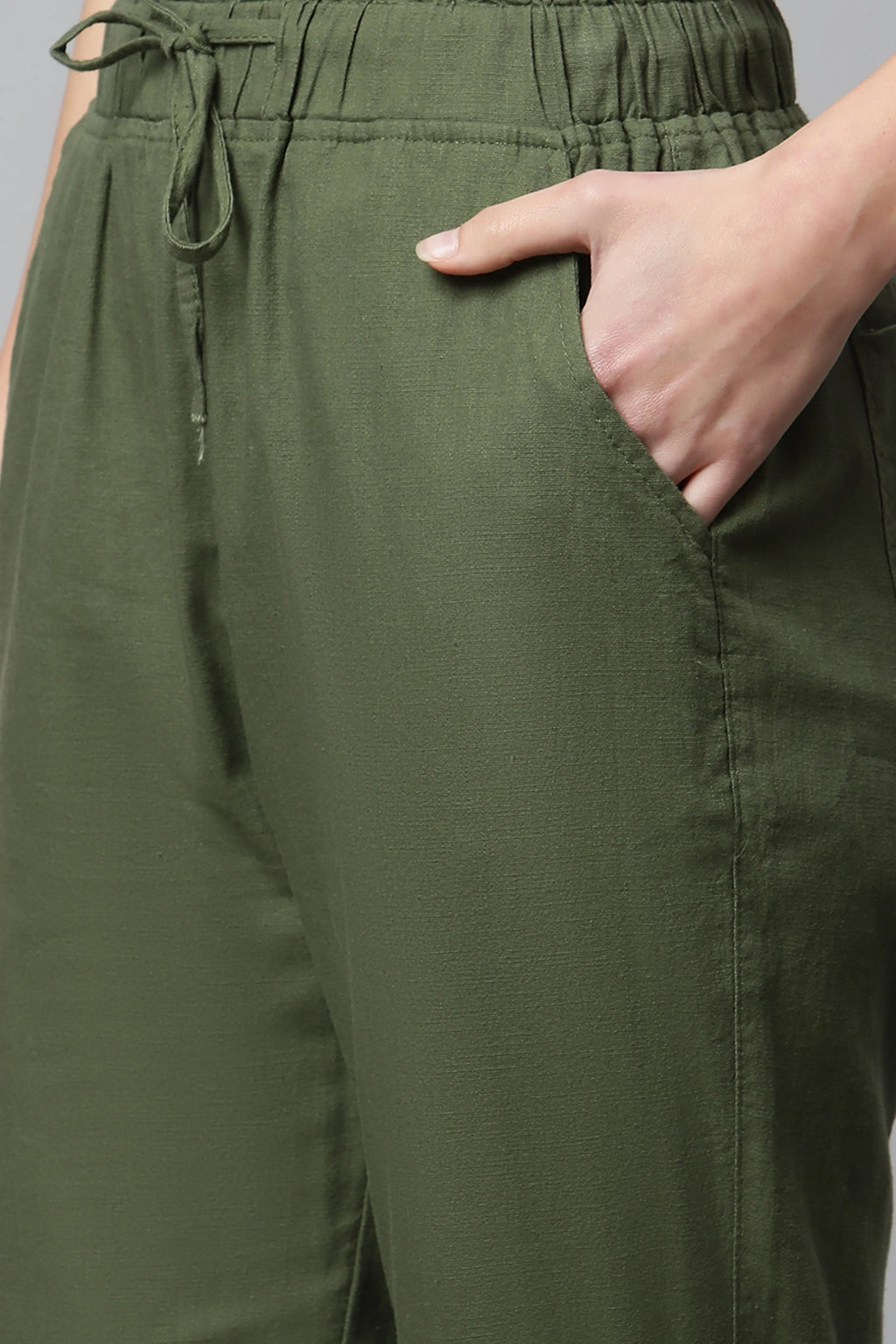 Olive Regular Fit Cotton Lower
