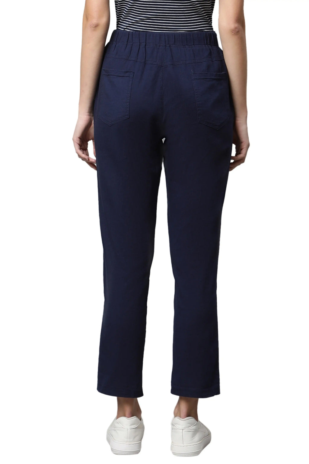 Navy Blue Cotton Regular Fit Lower