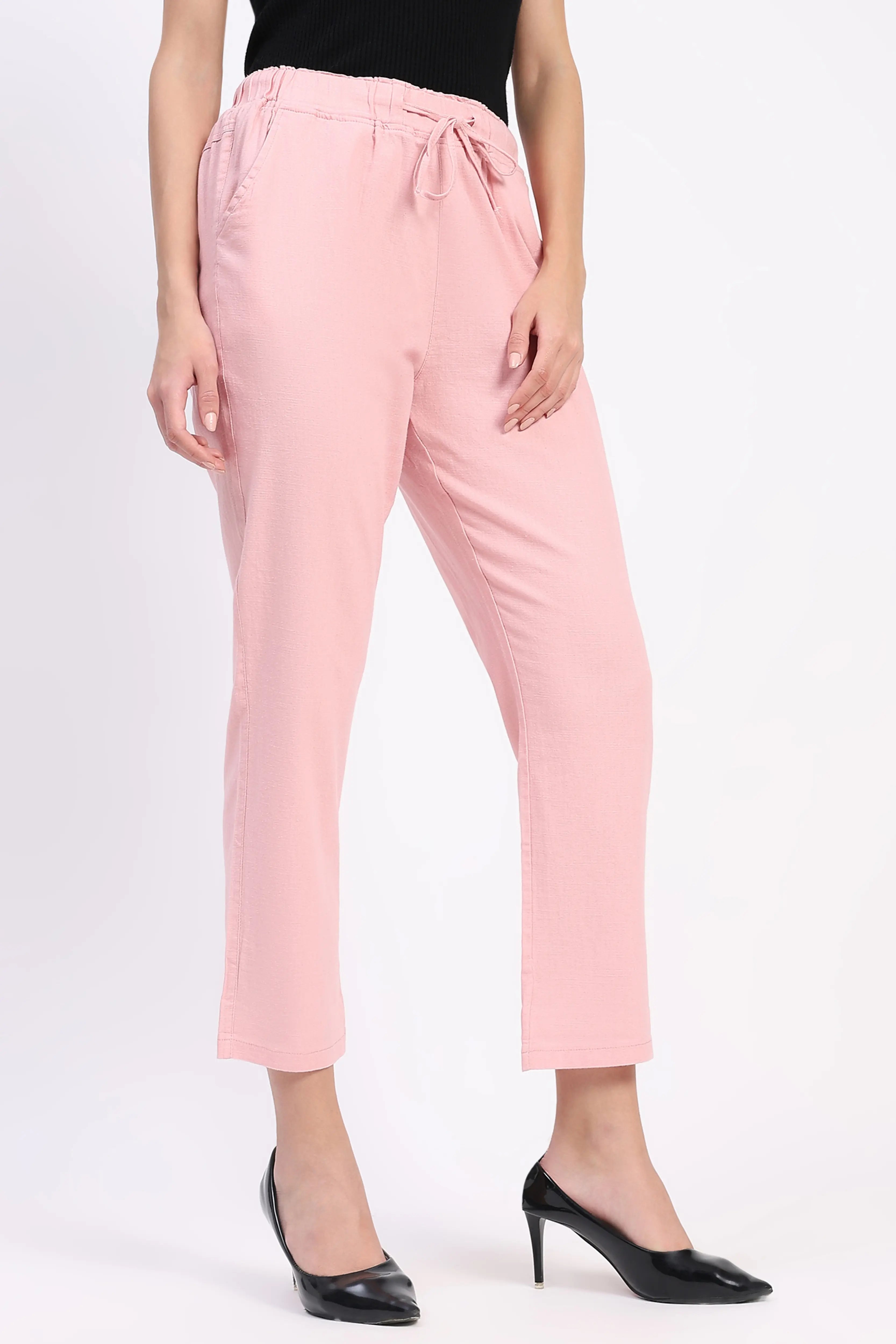Pink Cotton Ankle Length Lower