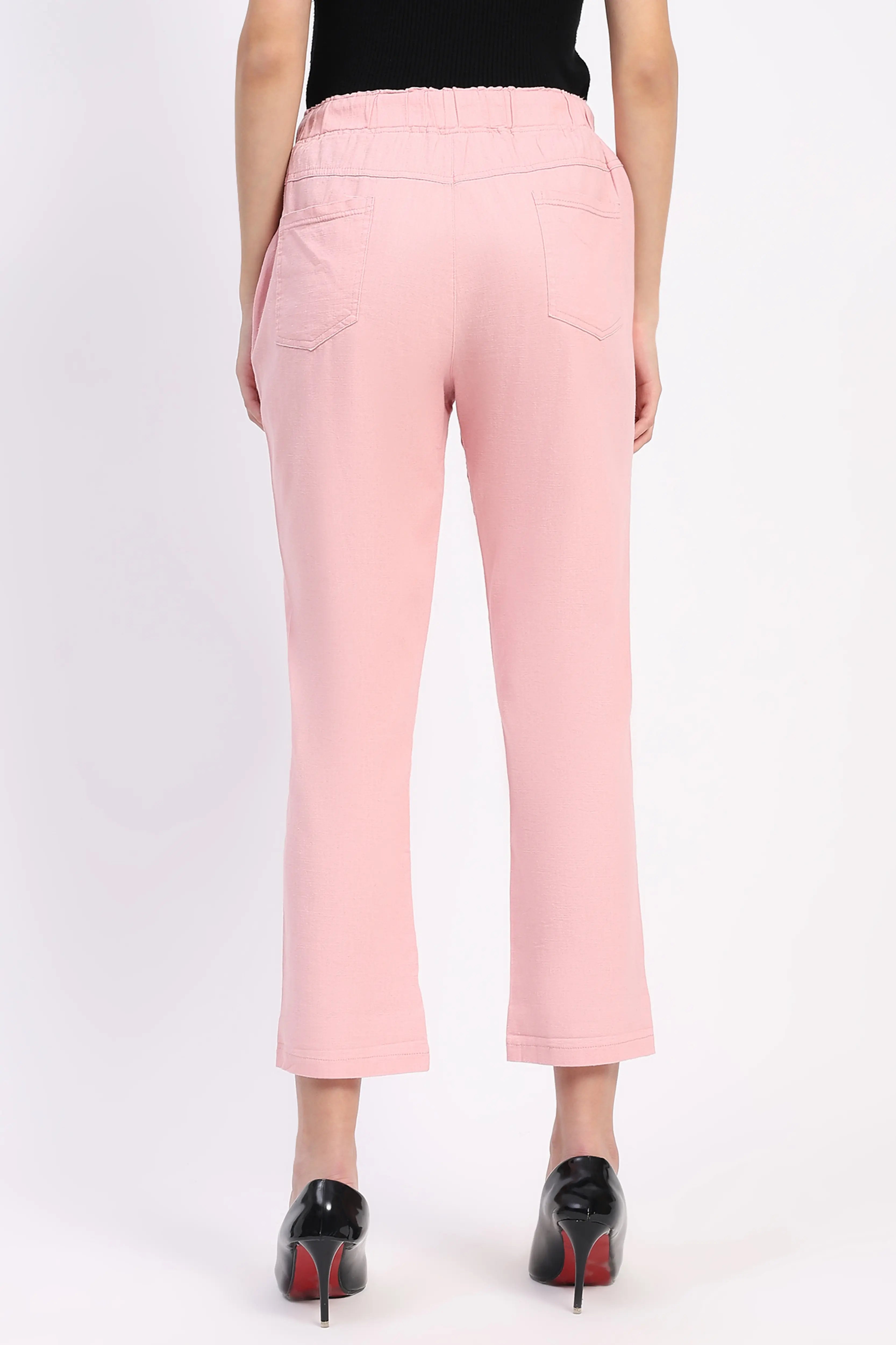 Pink Cotton Ankle Length Lower