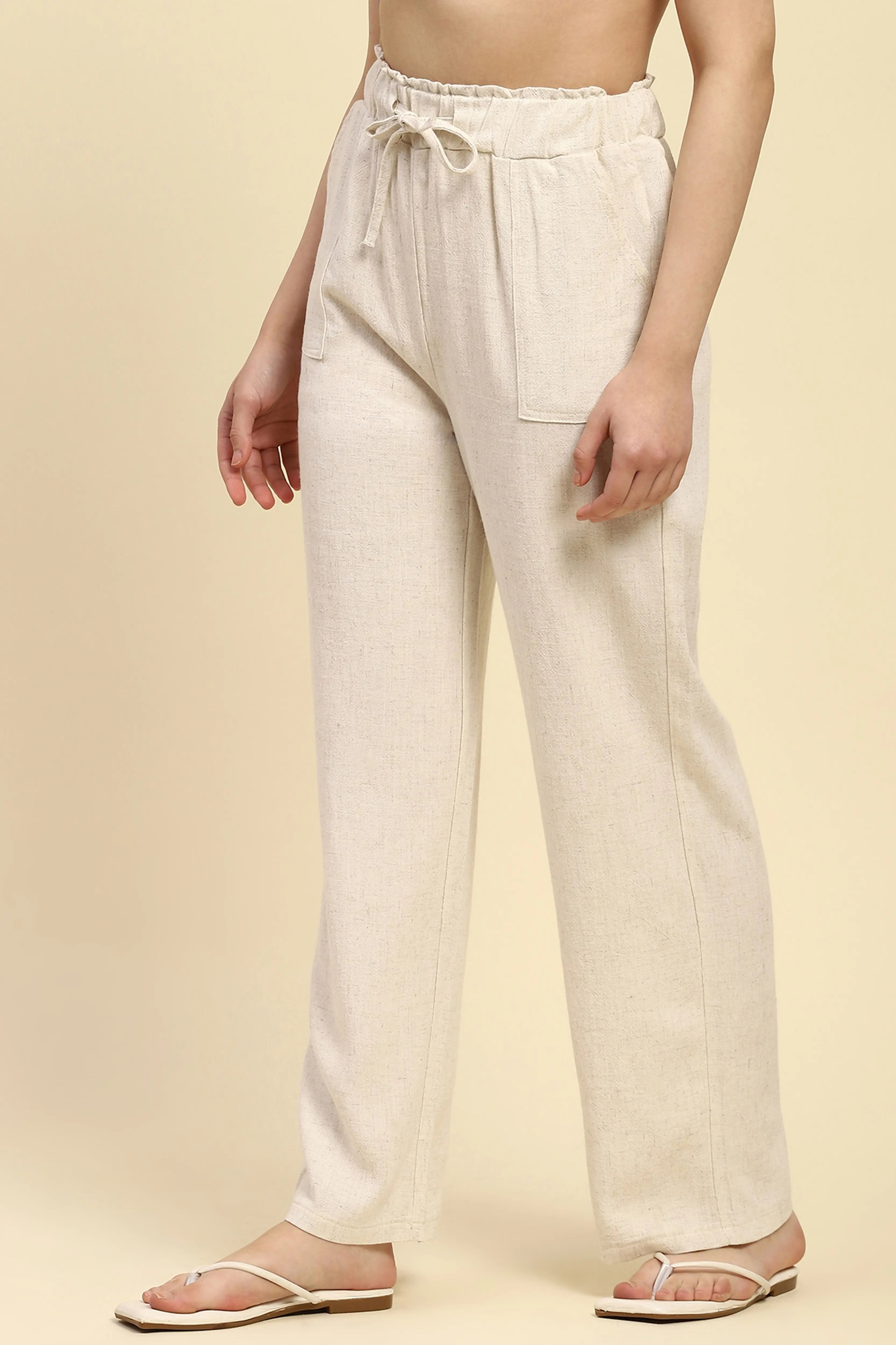 Natural Beige Solid Relaxed Fit Lower