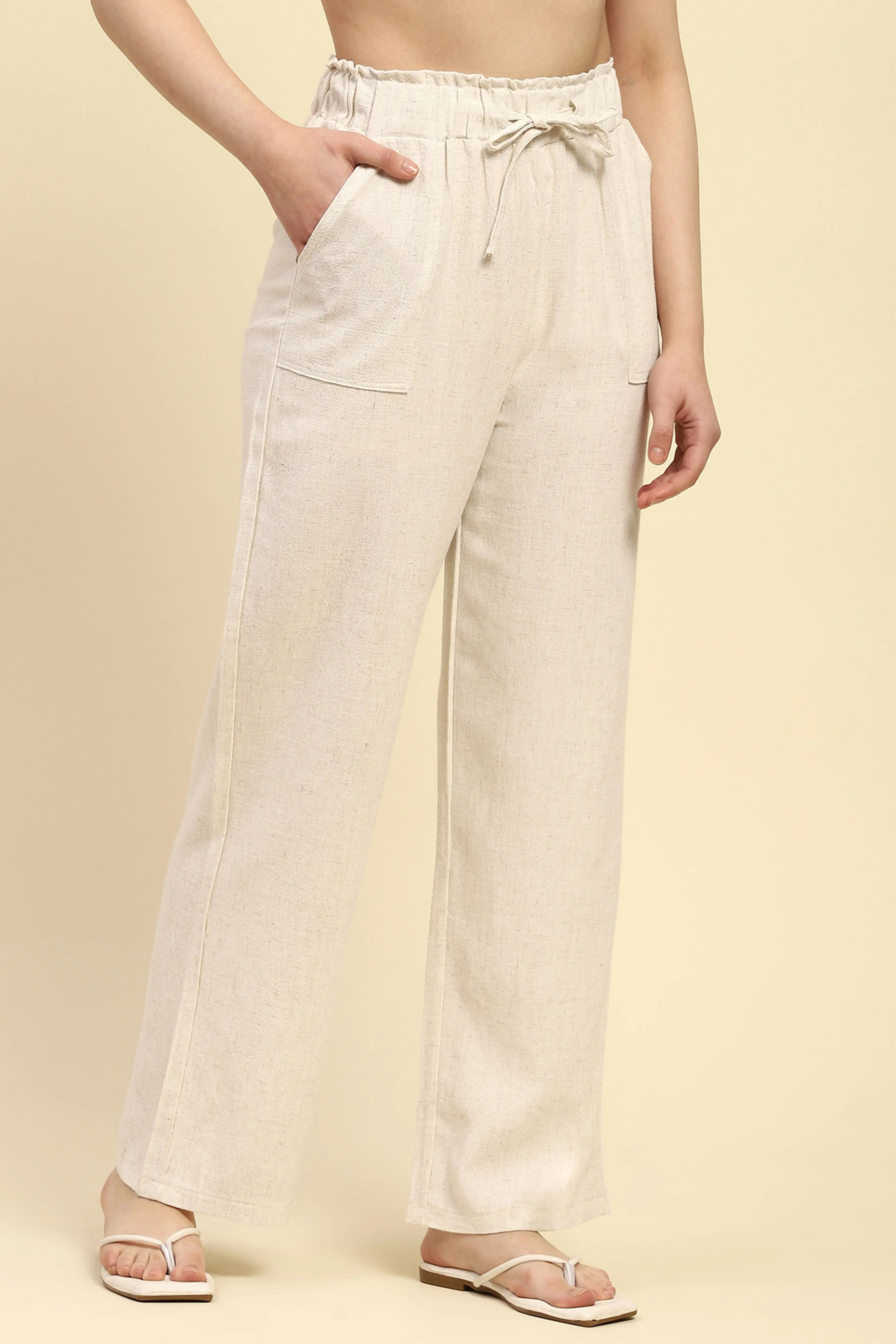 Natural Beige Solid Relaxed Fit Lower