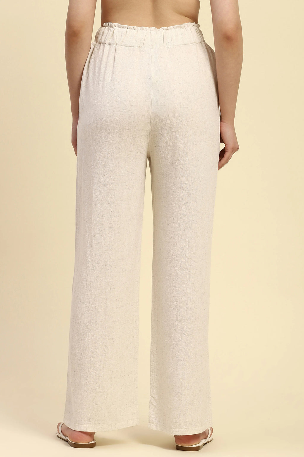 Natural Beige Solid Relaxed Fit Lower
