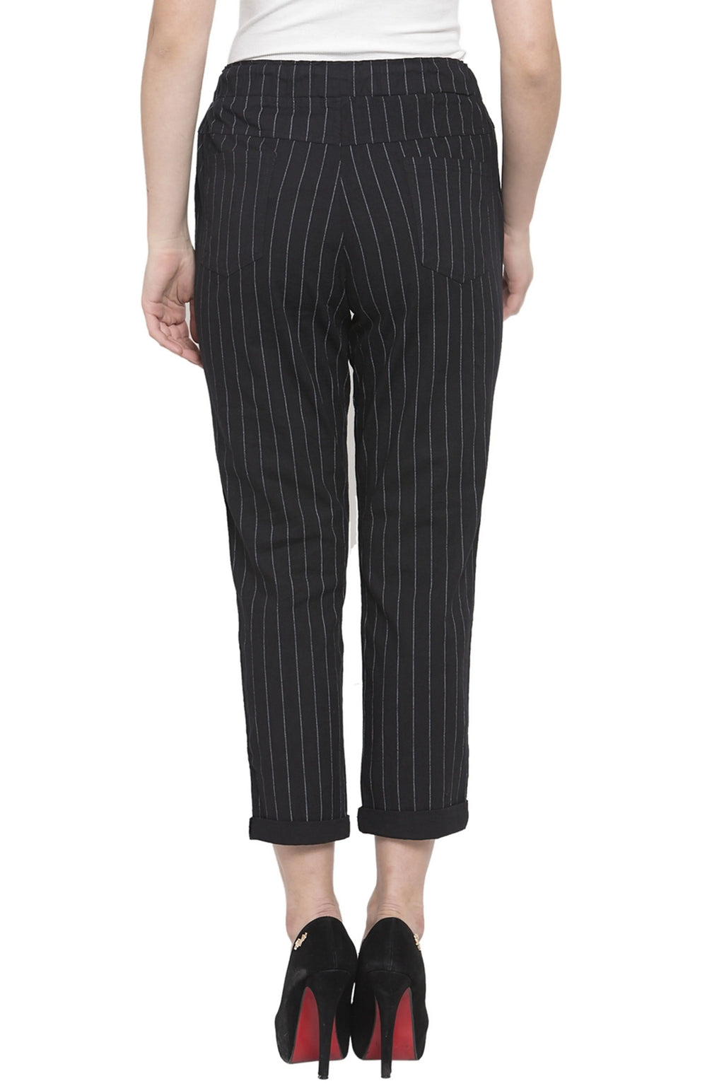Black Striped Ankle Length Lower