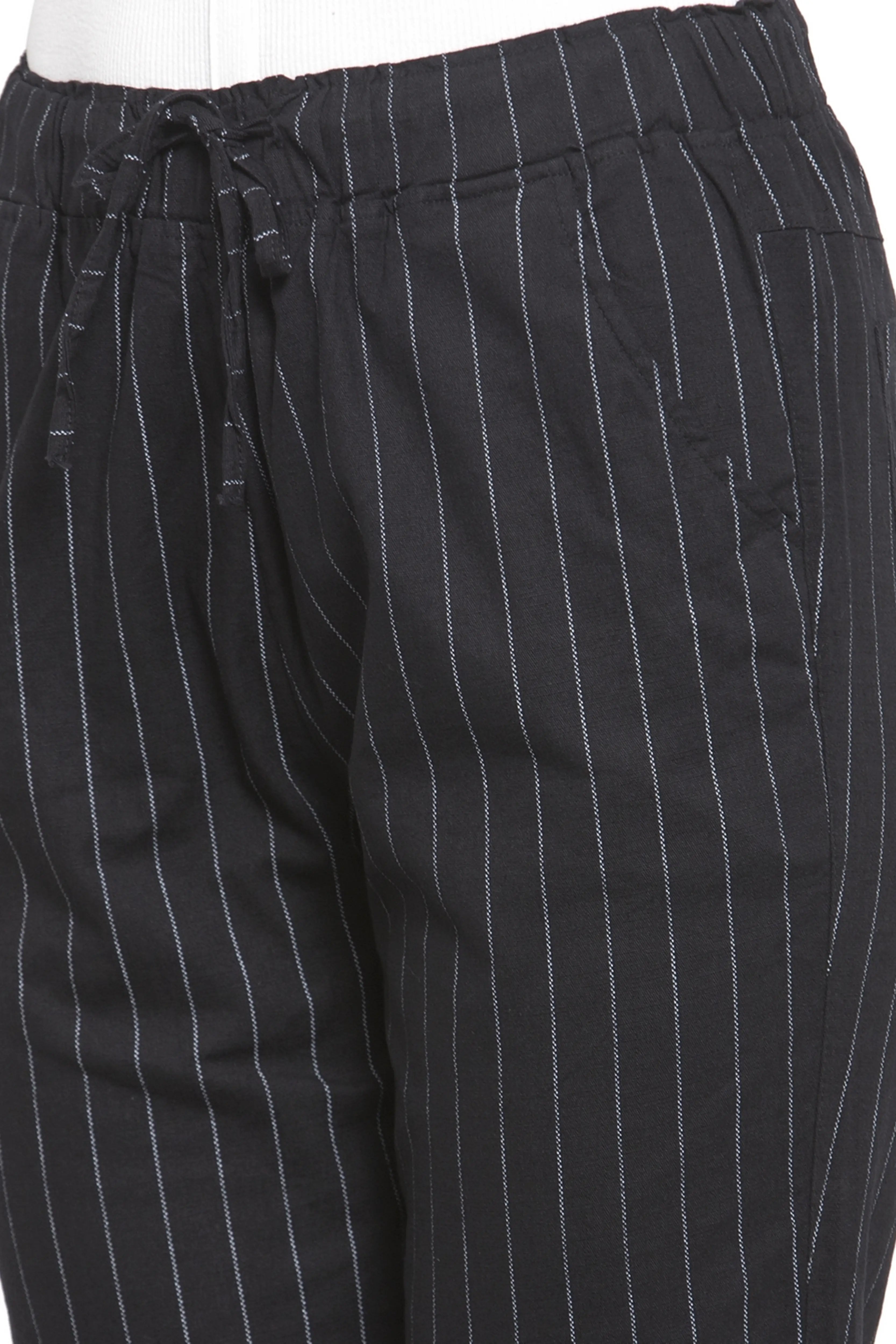 Black Striped Ankle Length Lower