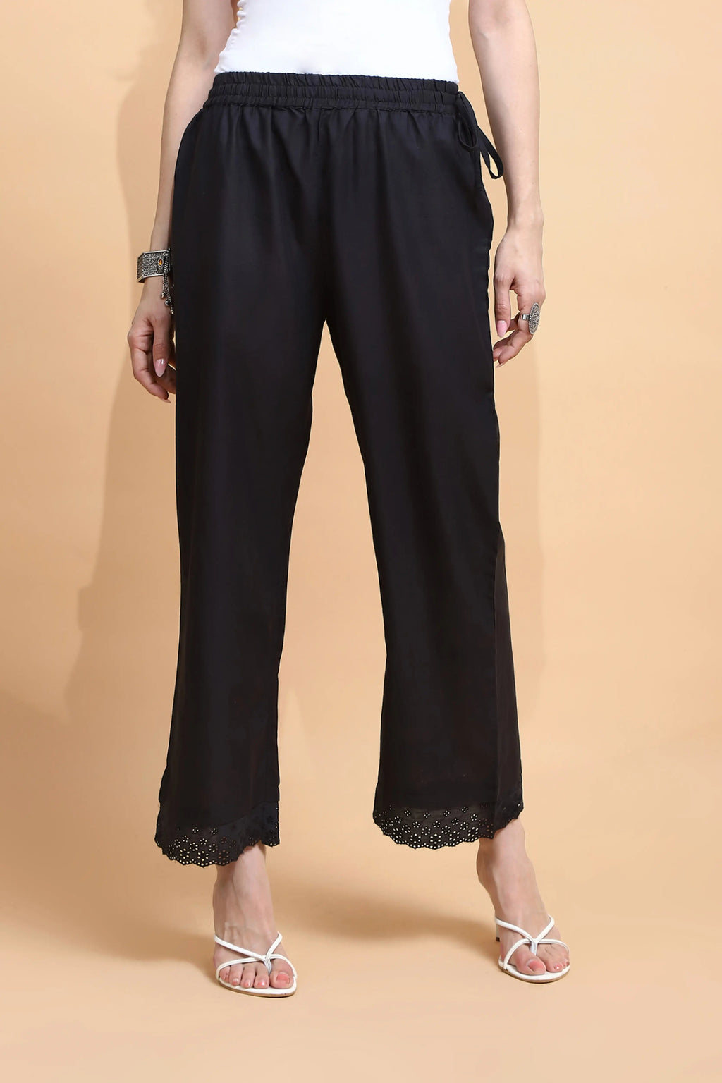 Black Cotton Loose Fit Palazzo