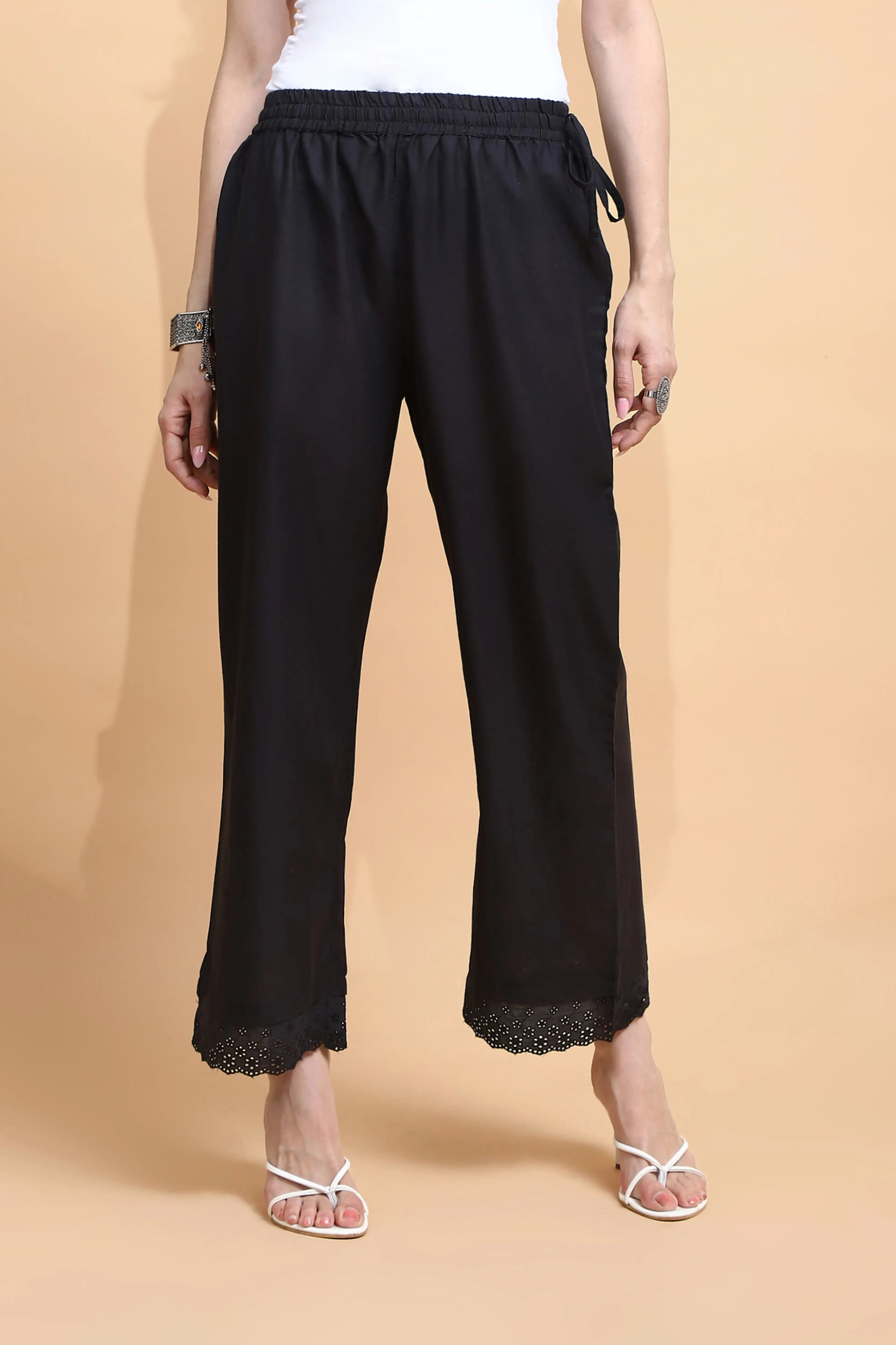 Black Cotton Loose Fit Palazzo