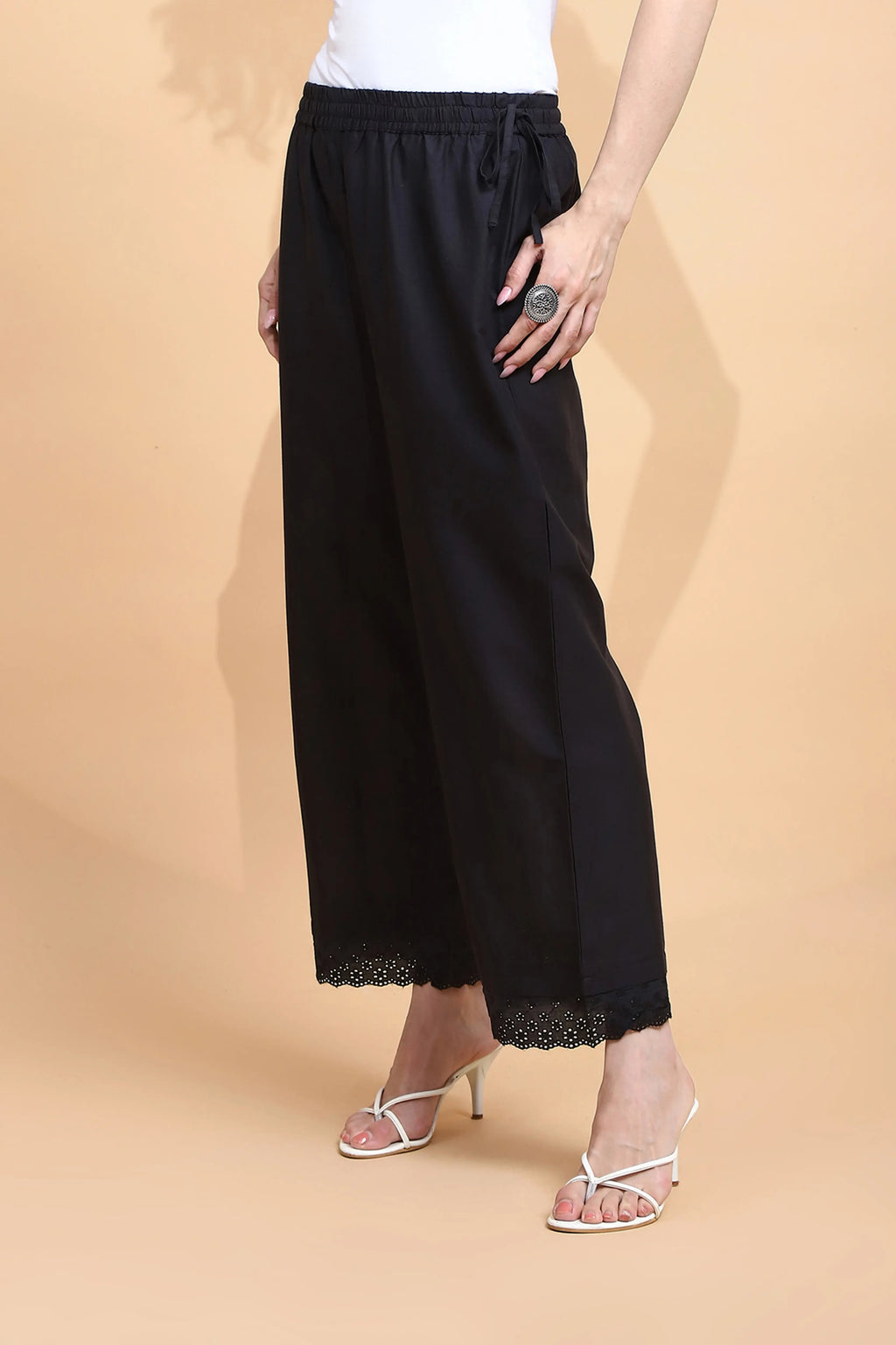 Black Cotton Loose Fit Palazzo