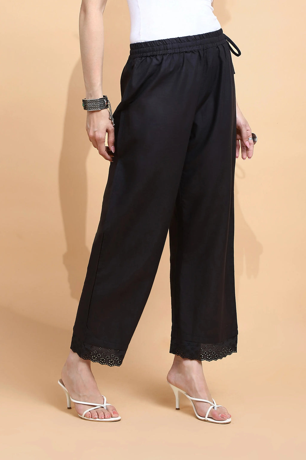 Black Cotton Loose Fit Palazzo