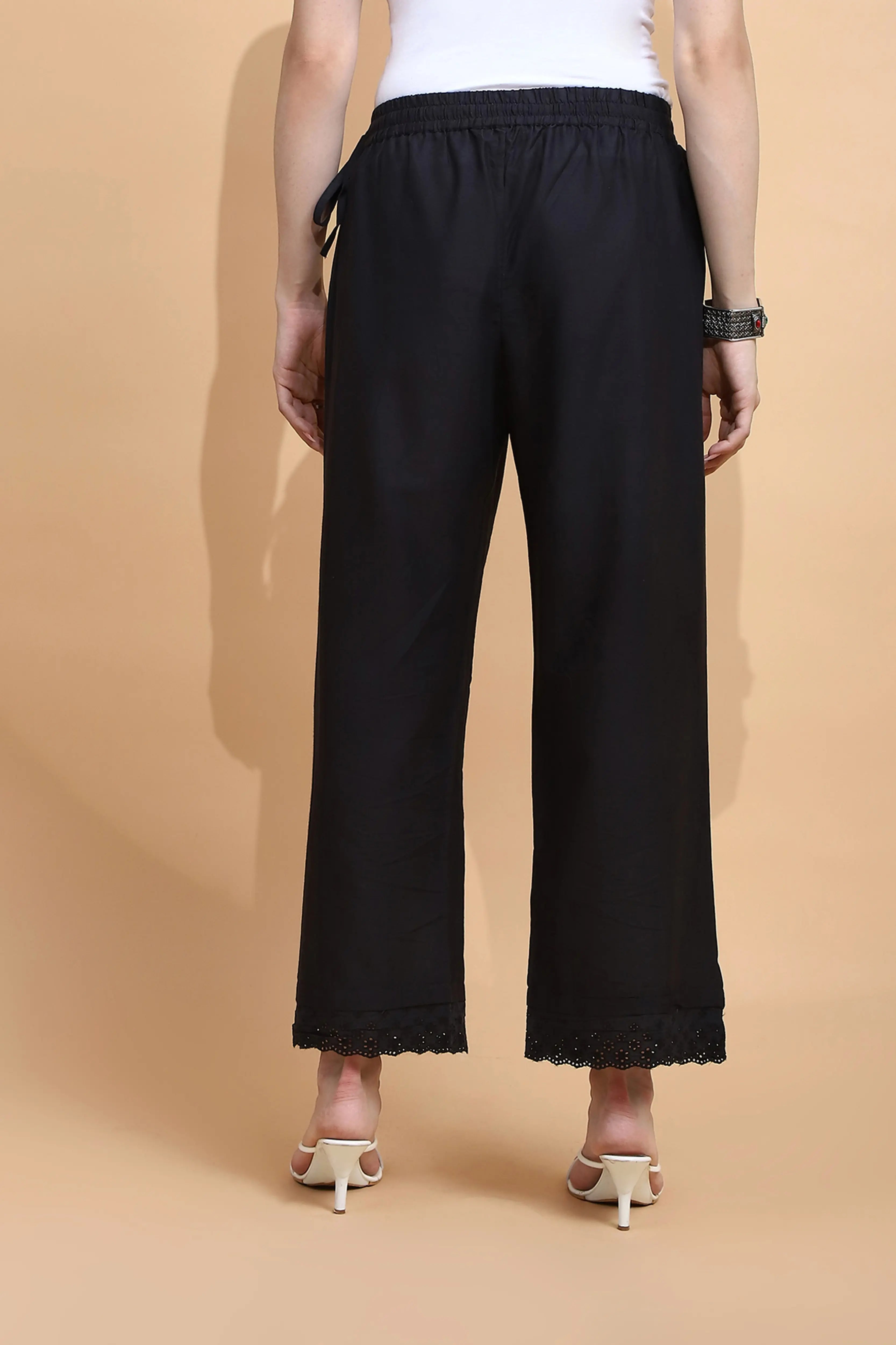Black Cotton Loose Fit Palazzo