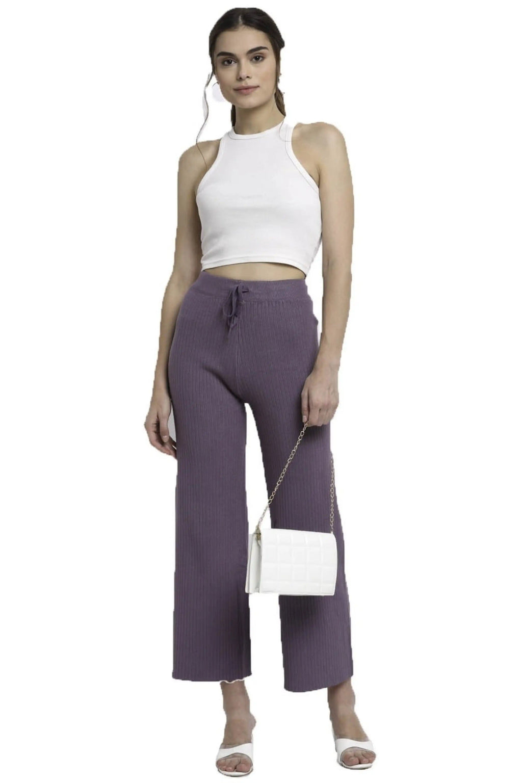 Purple Viscose Knitted Winter Lower