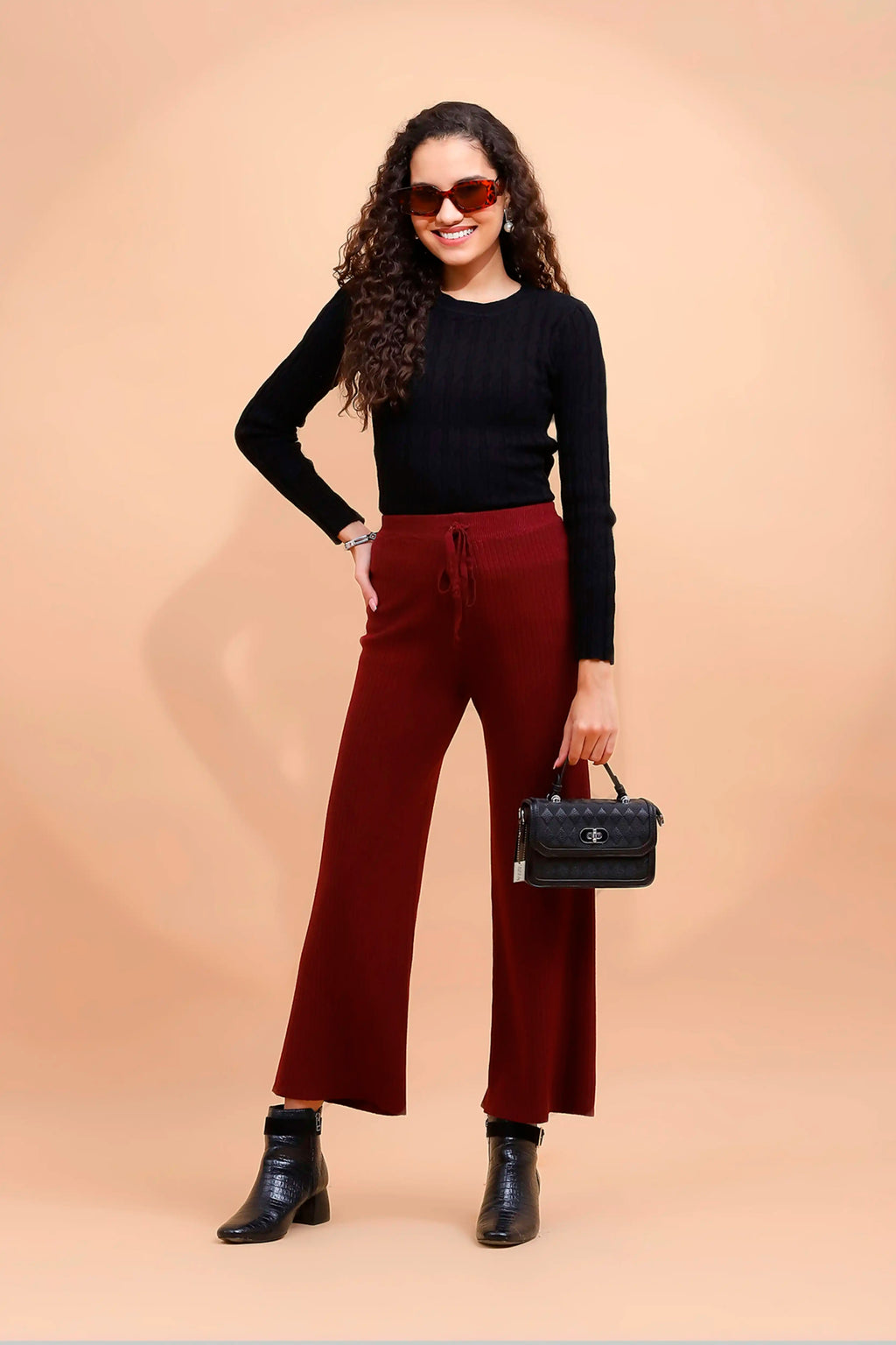 Wine Viscose Blend Solid Lower