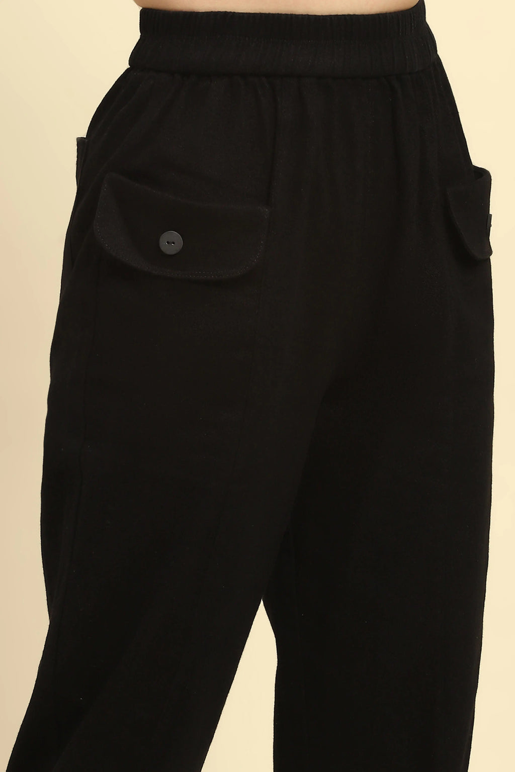 Black Cotton Regular Fit Trouser