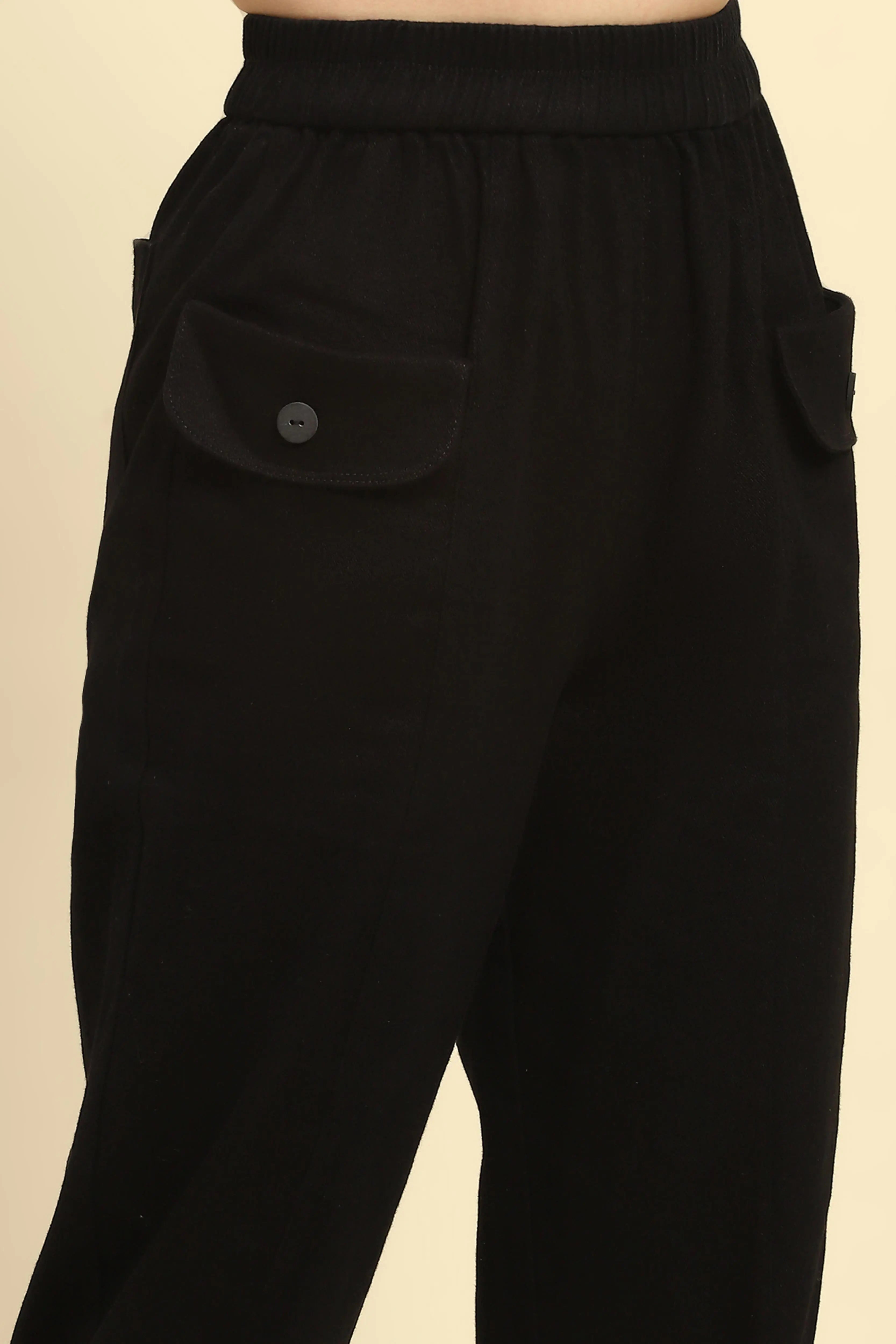 Black Cotton Regular Fit Trouser
