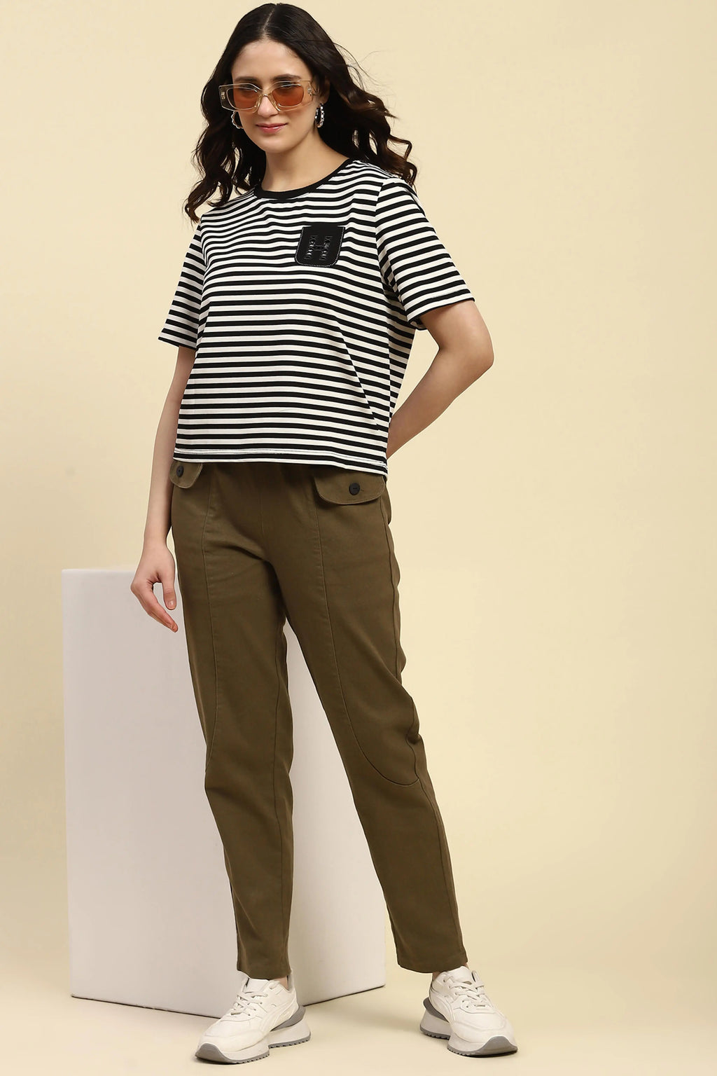 Brown Cotton Regular Fit Trouser