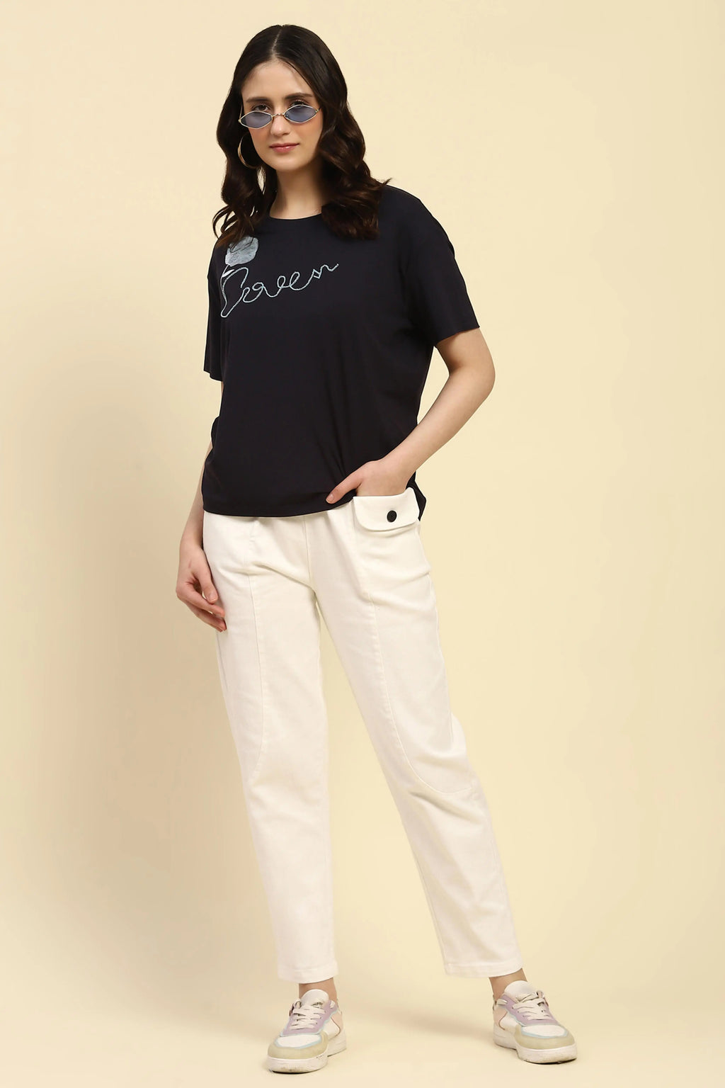 White Cotton Regular Fit Trouser