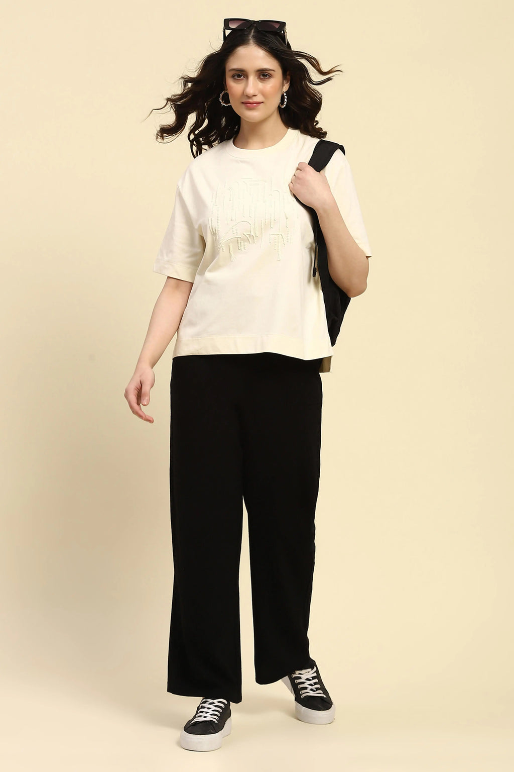 Black Solid Cotton Linen Relaxed Lower