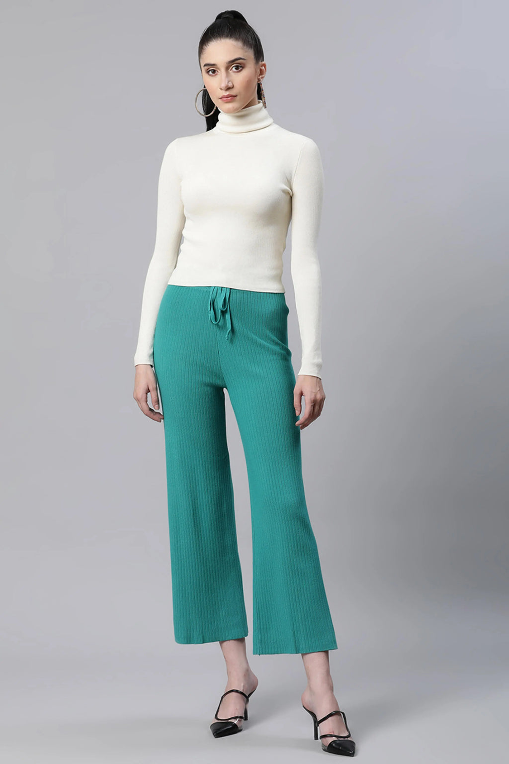 High Rise Green Flared Leg Lower