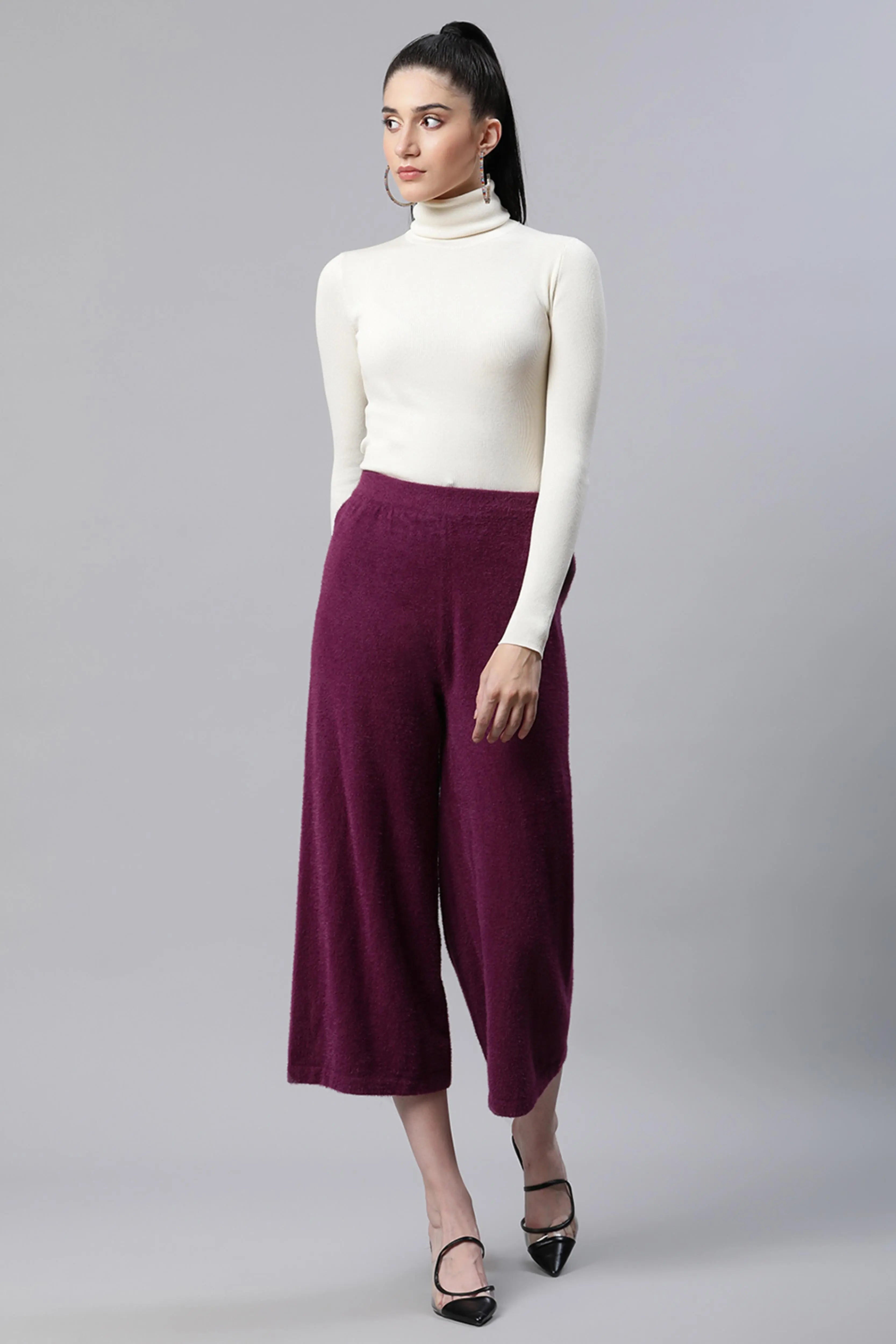 Plum Nylon Loose Fit Lower