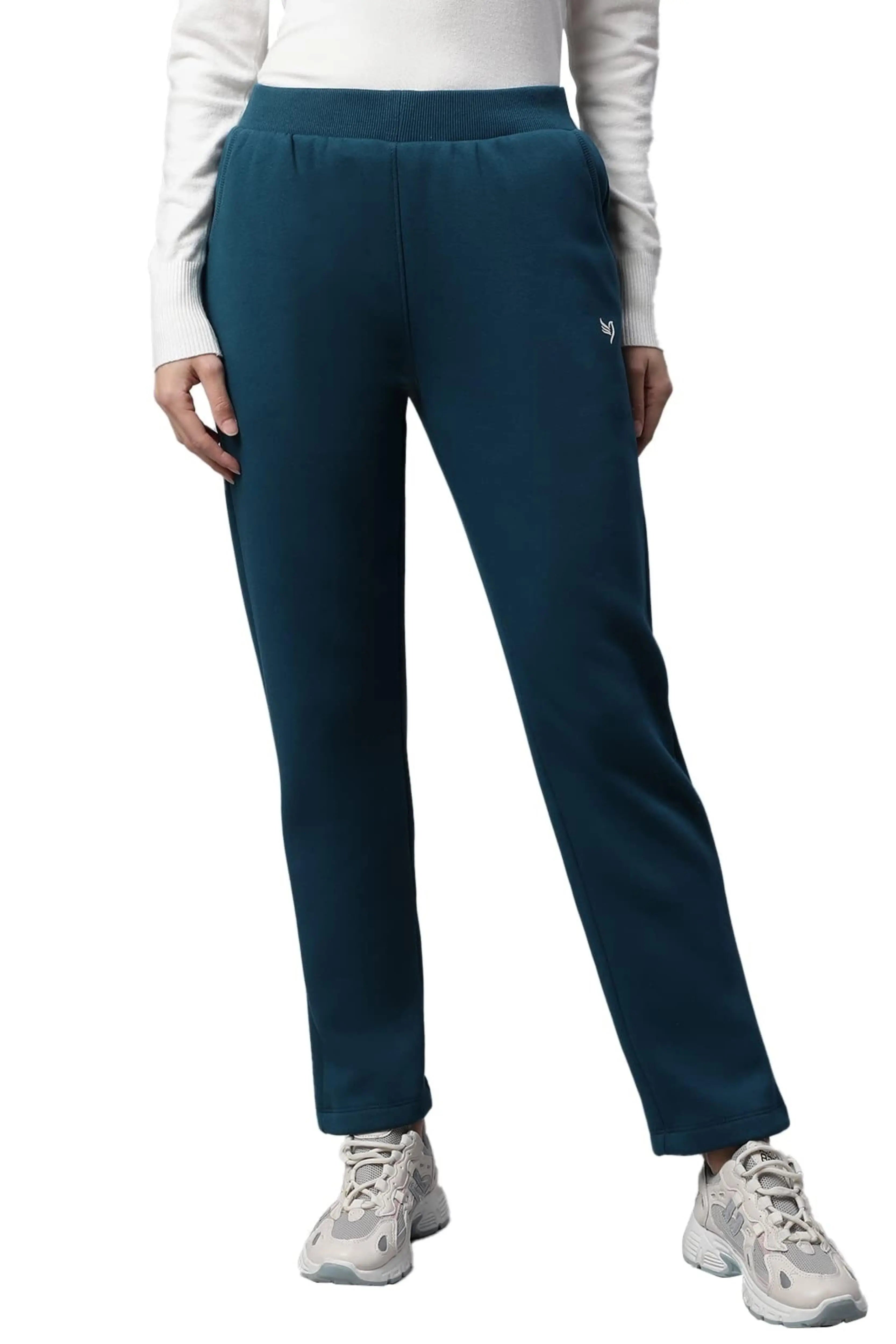 Teal Solid Cotton Blend Track Pants