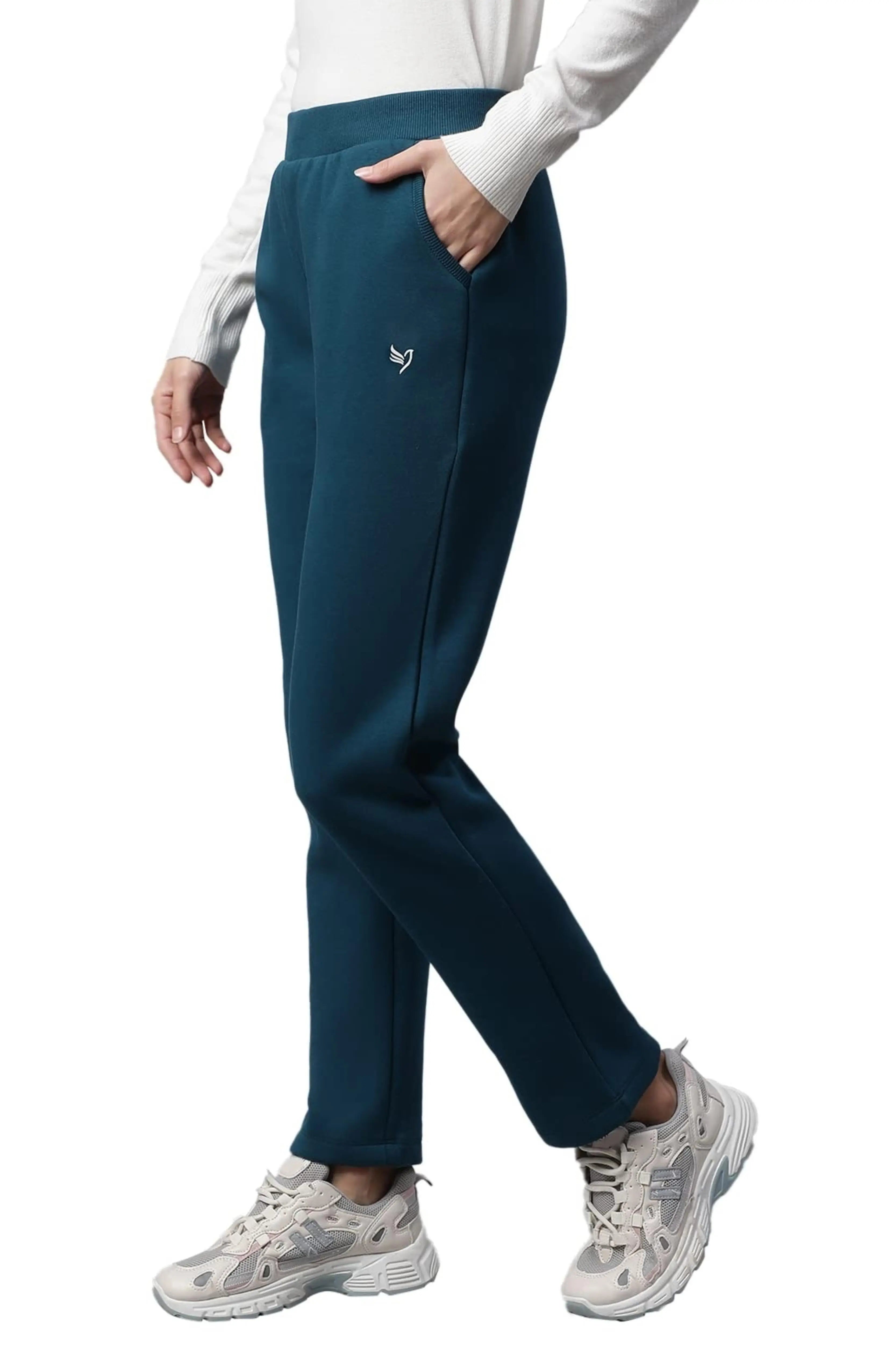 Teal Solid Cotton Blend Track Pants