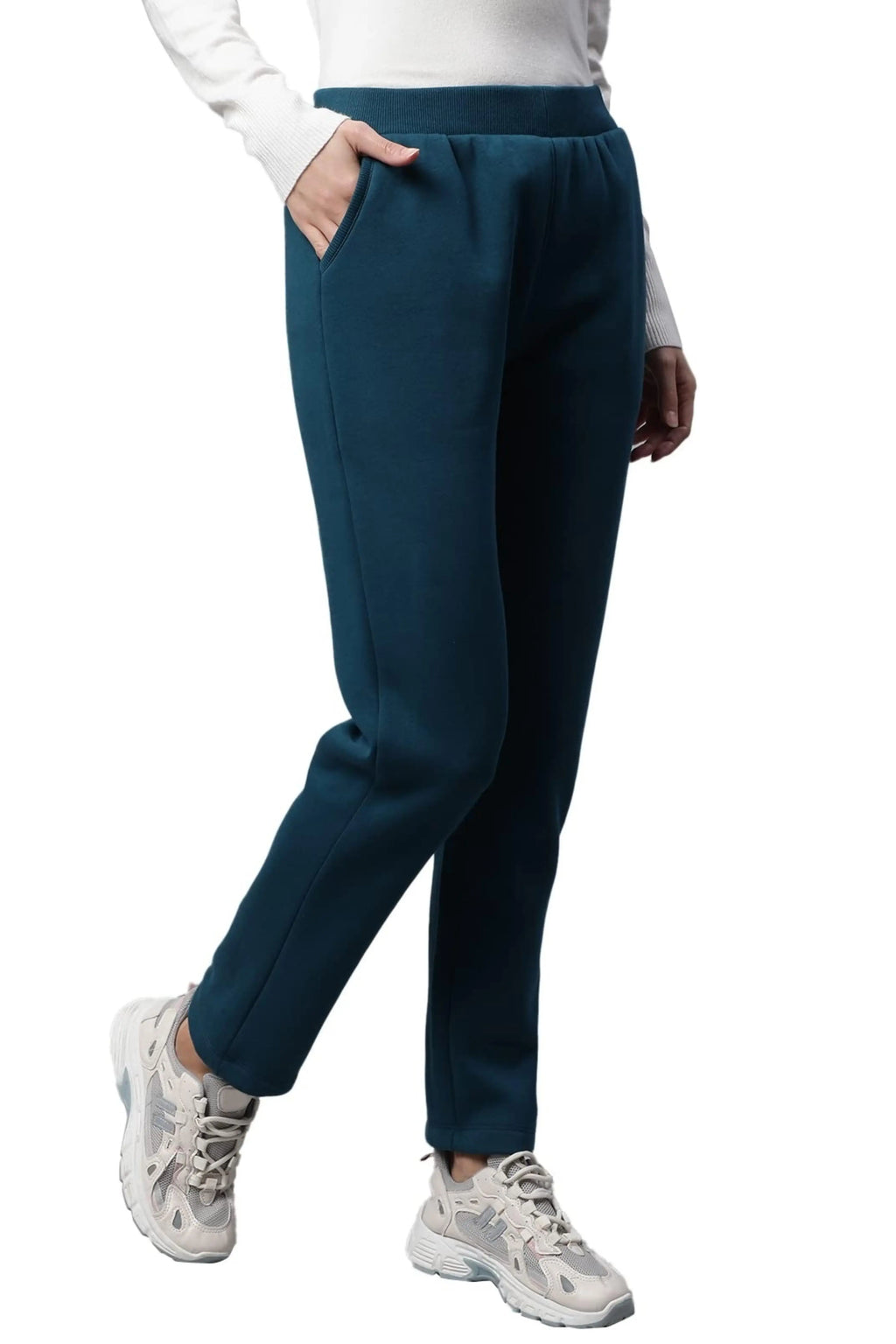 Teal Solid Cotton Blend Track Pants