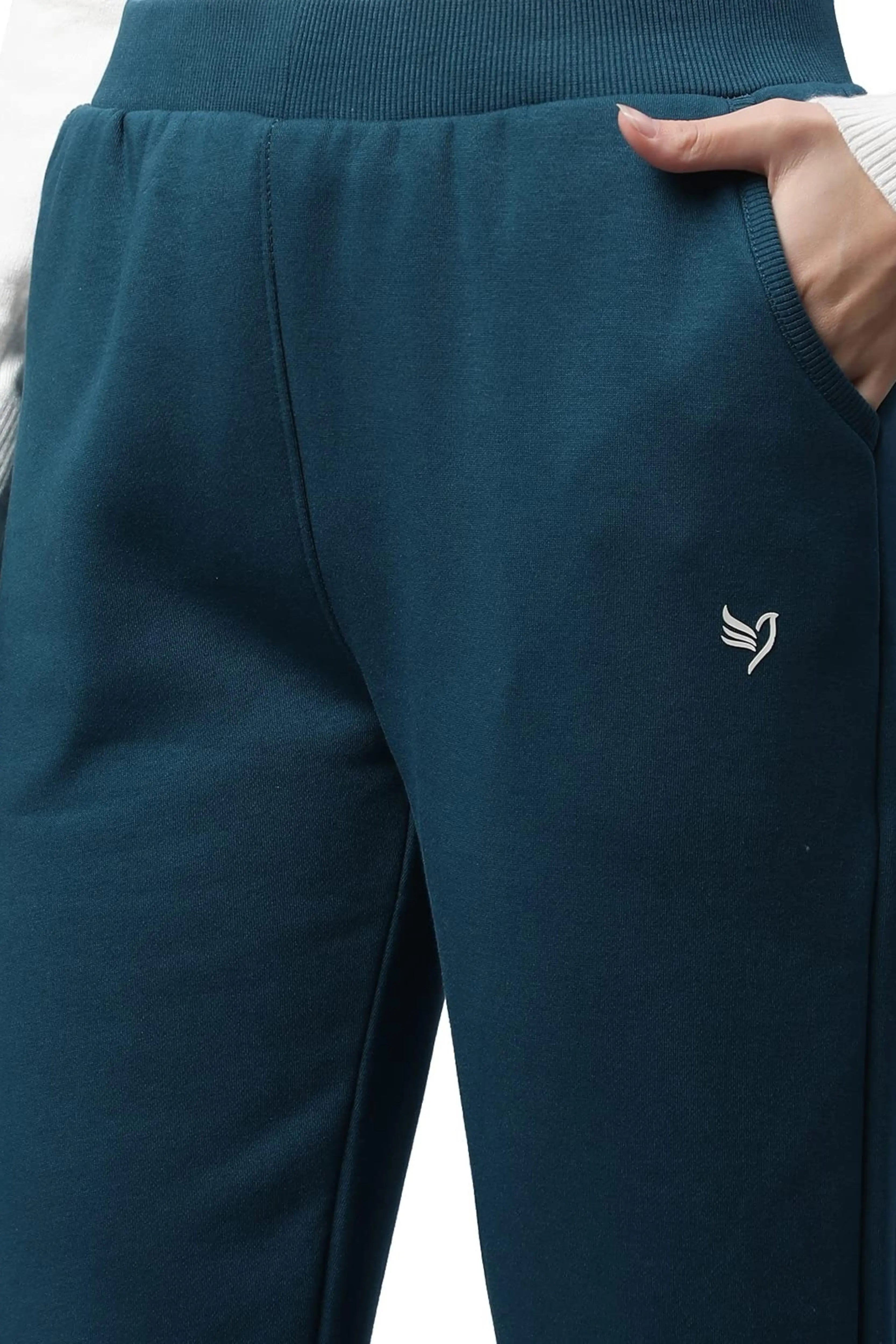 Teal Solid Cotton Blend Track Pants