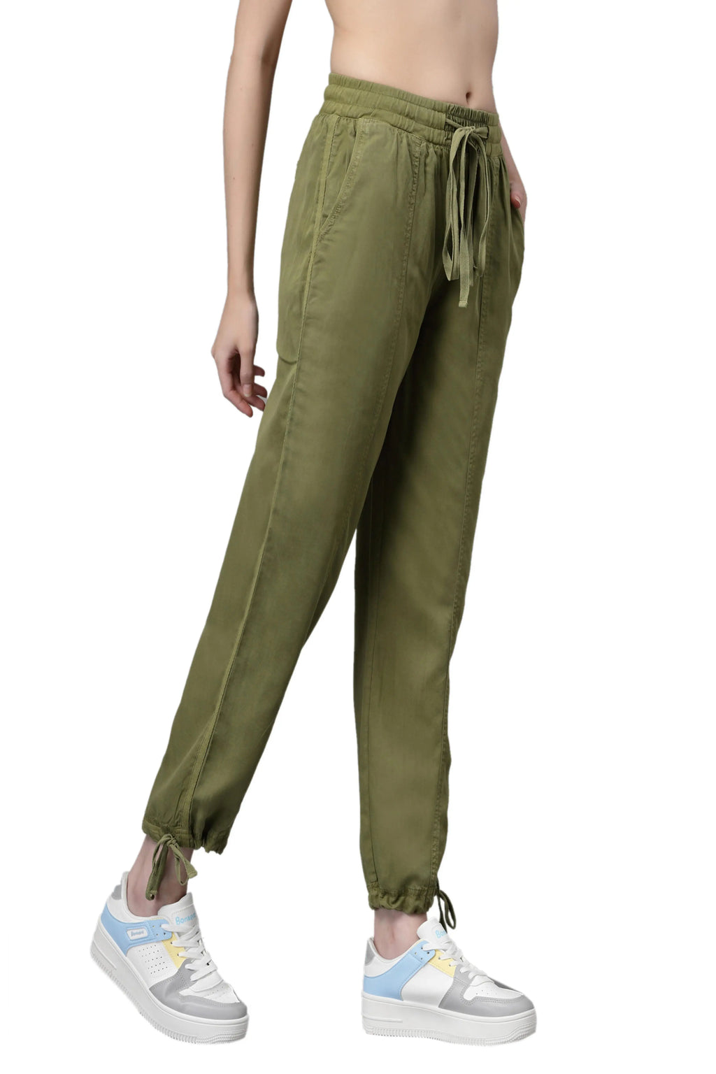 Olive Green Cotton Solid Lower