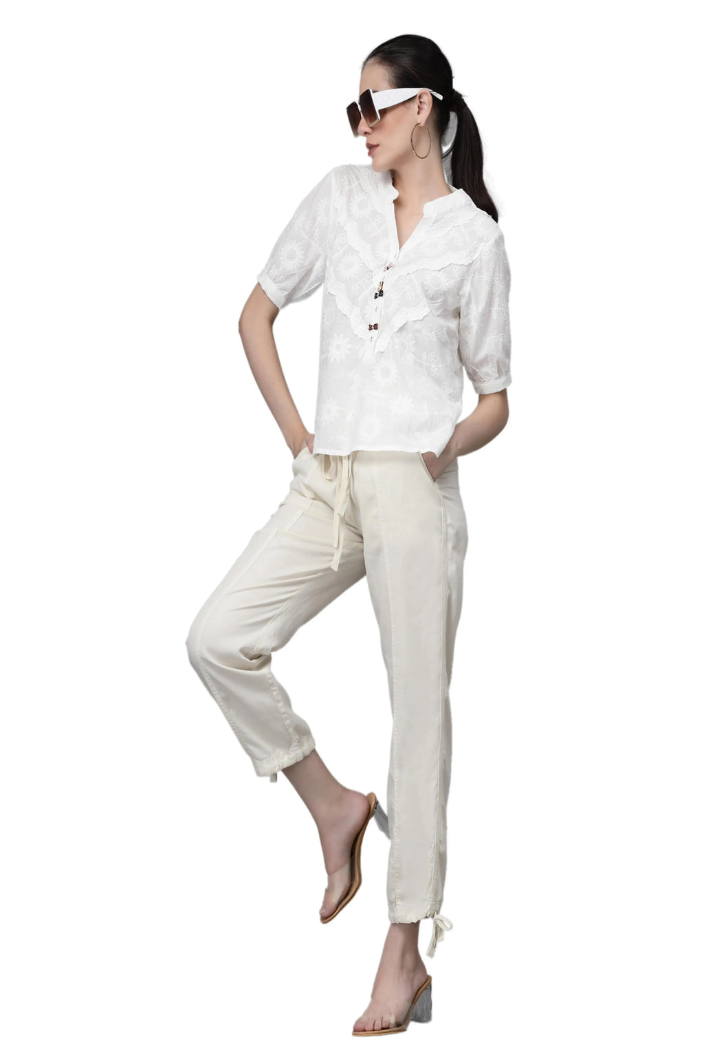 Cream Cotton Solid Lower