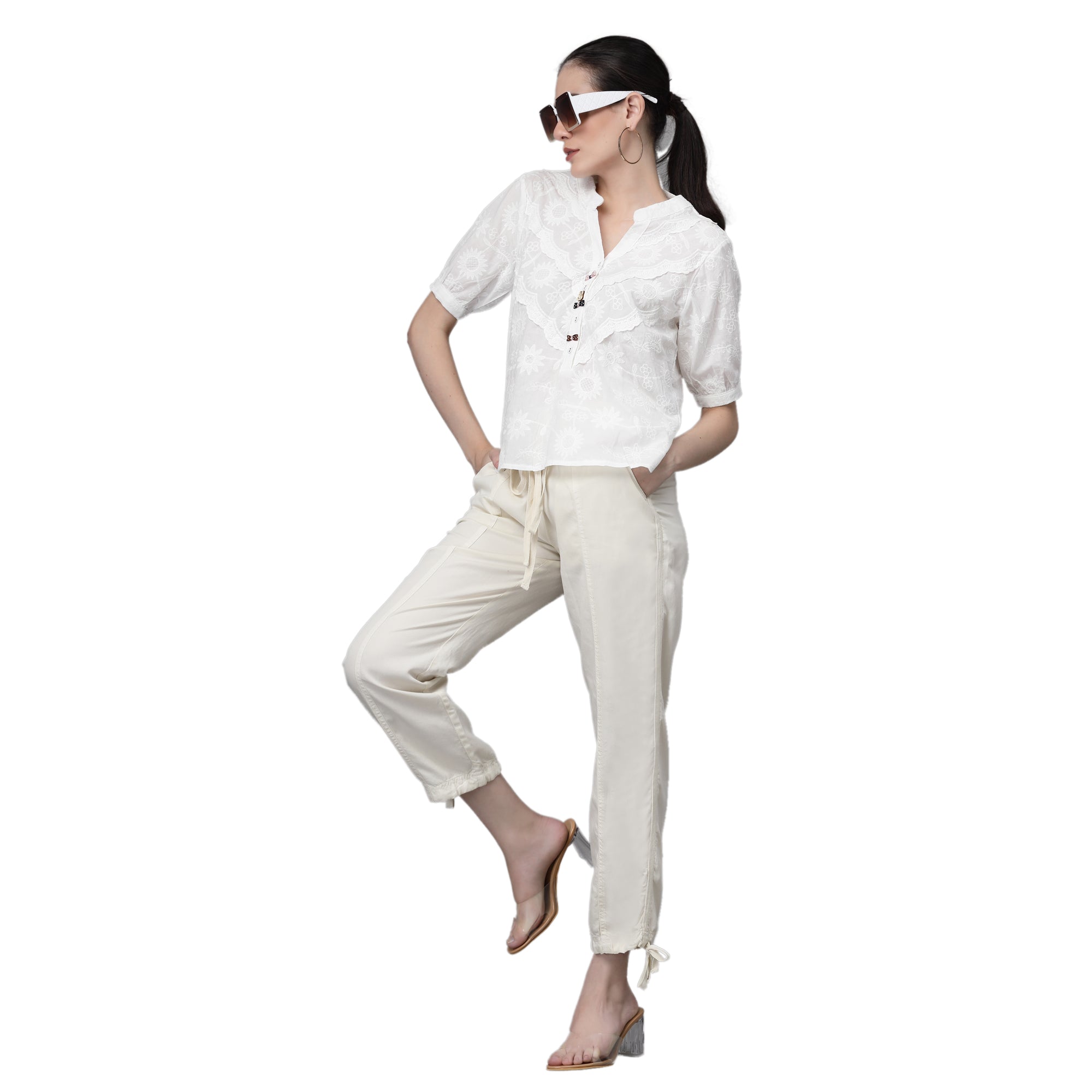 Cream Cotton Solid Lower