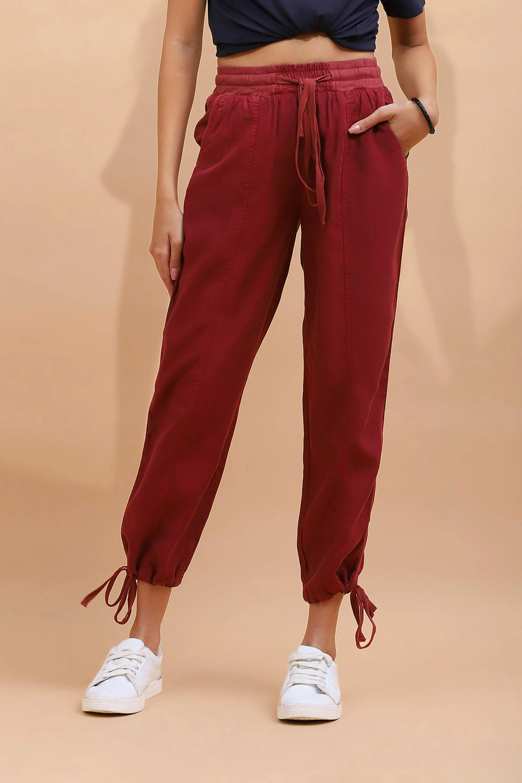 Wine Cotton Solid Lower
