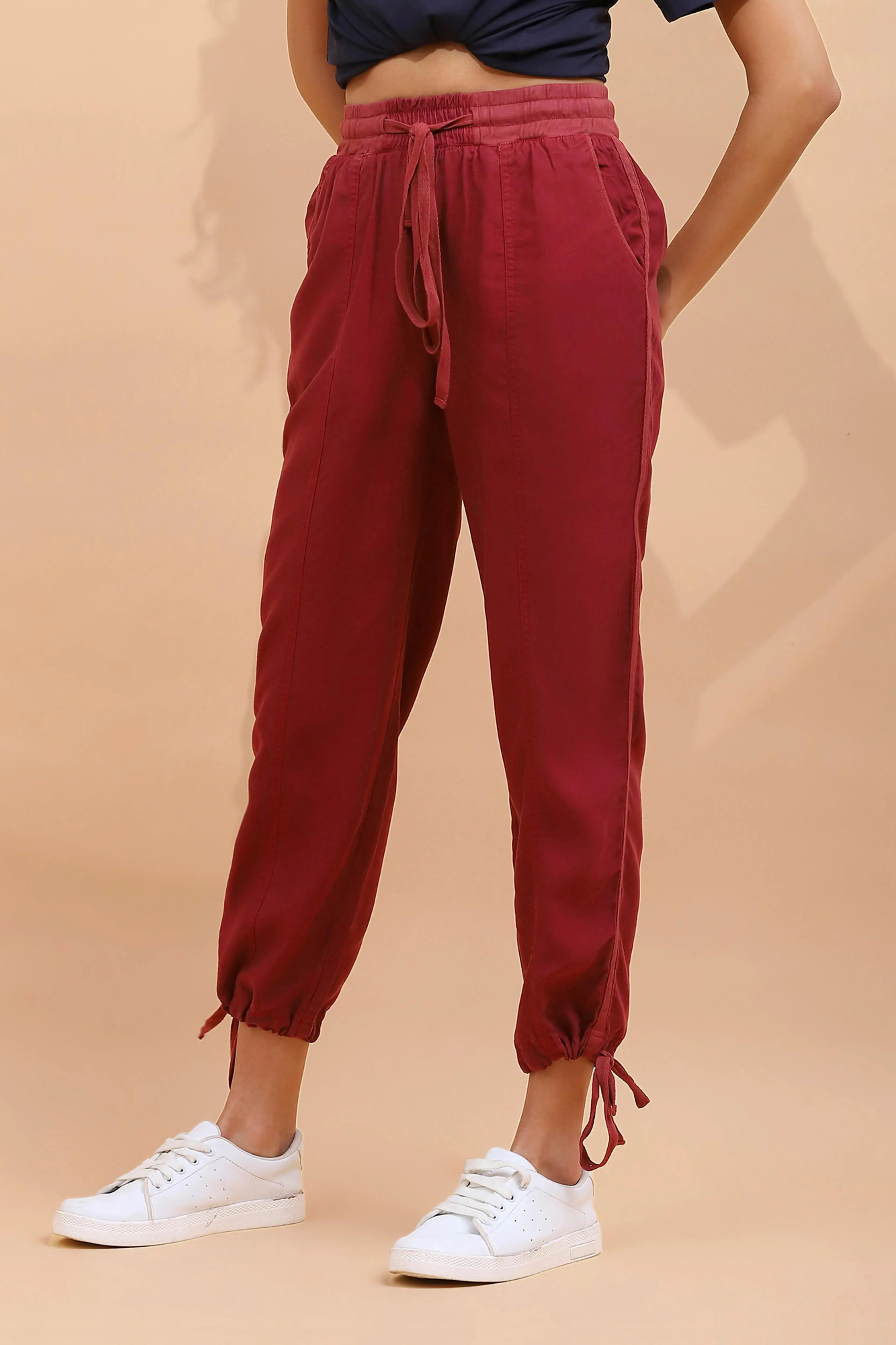 Wine Cotton Solid Lower