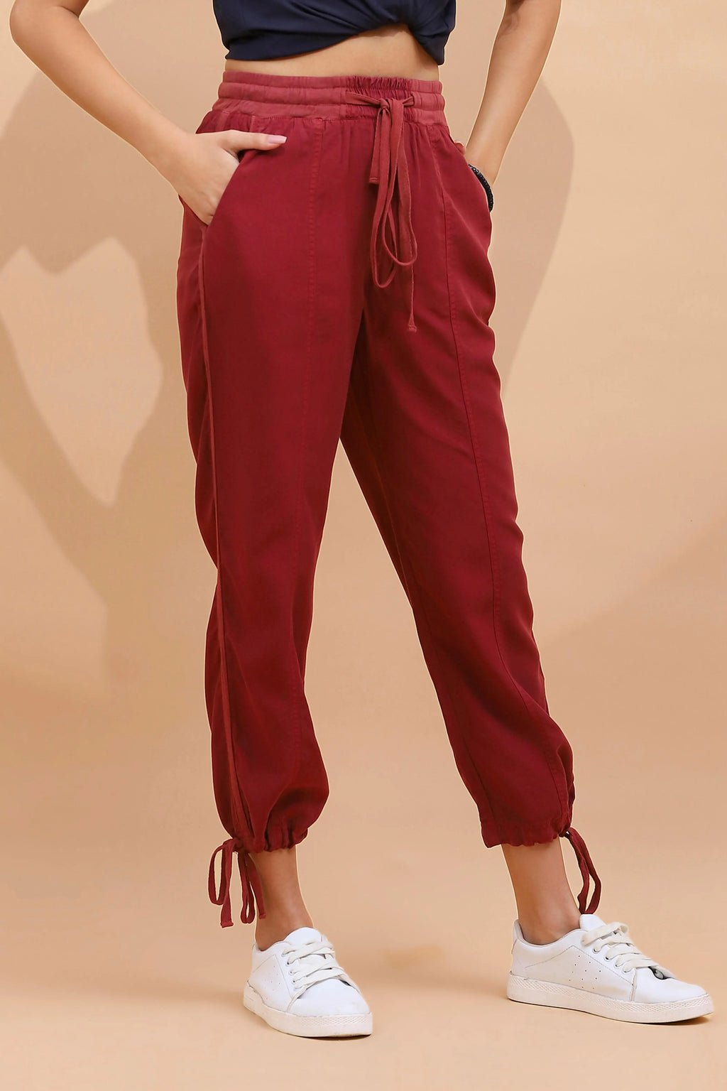 Wine Cotton Solid Lower
