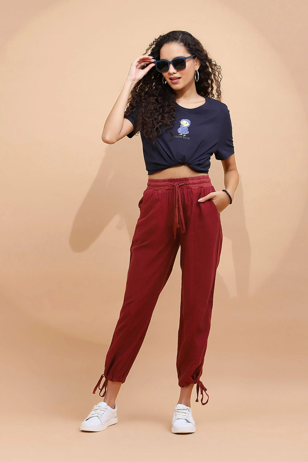 Wine Cotton Solid Lower