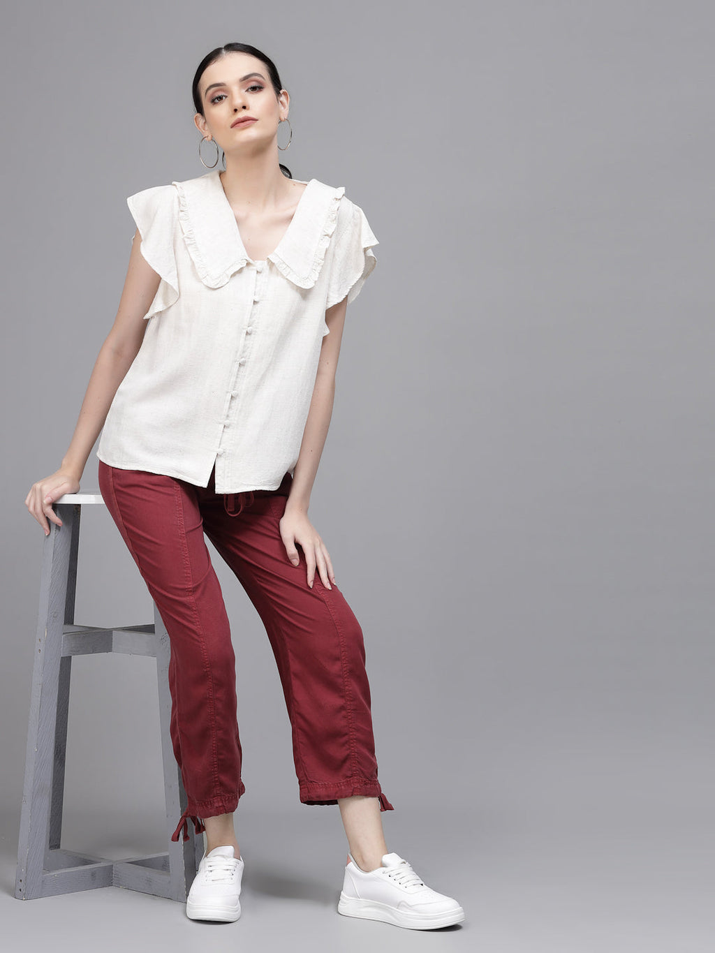Wine Cotton Solid Lower