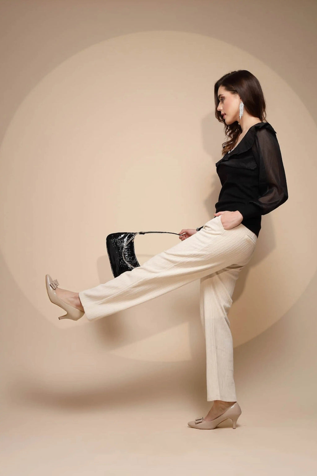 White Solid High Rise Cotton Blend Lower