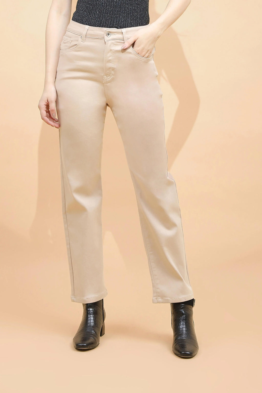 Fawn Cotton Straight Fit Trouser