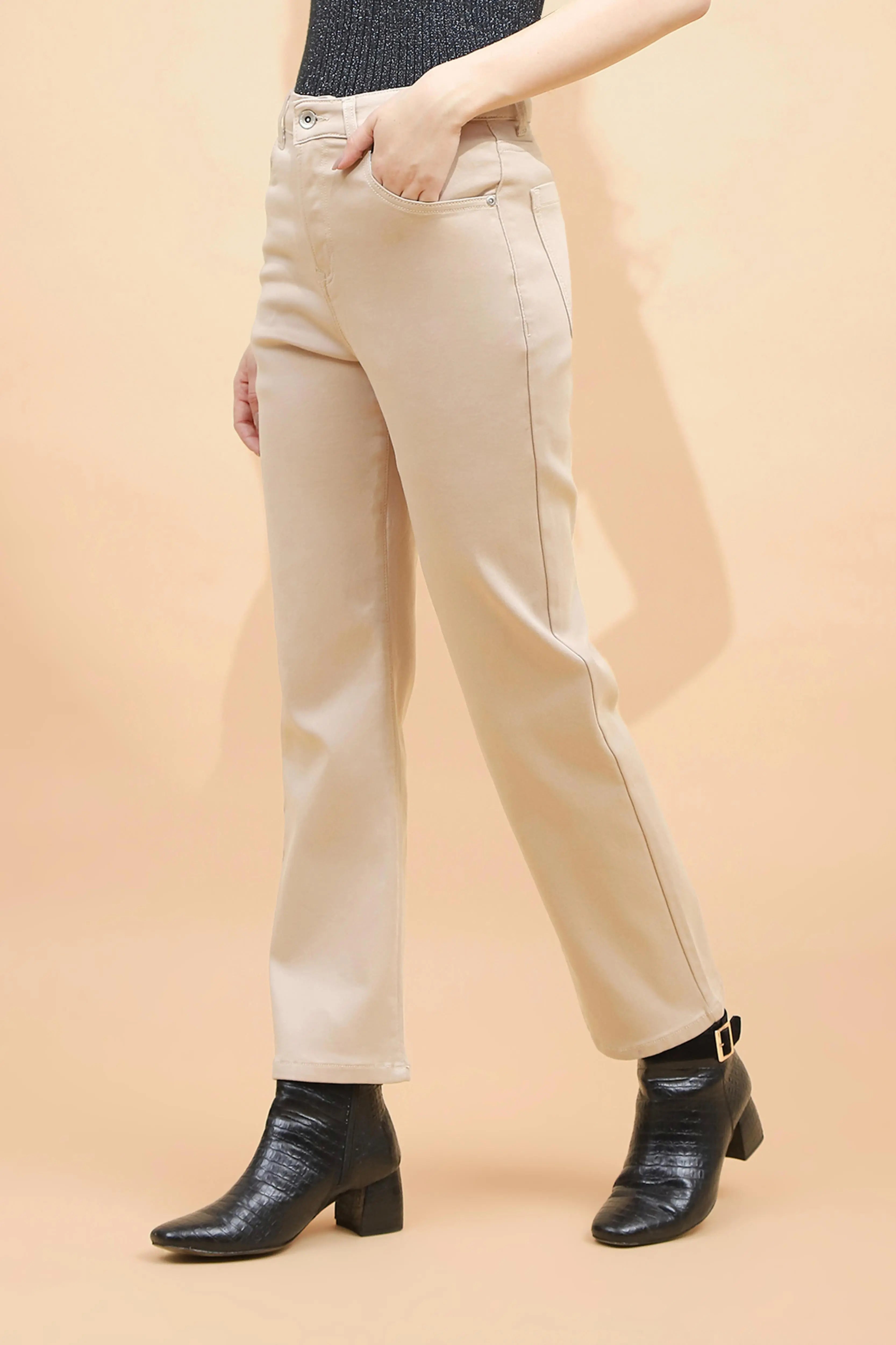 Fawn Cotton Straight Fit Trouser