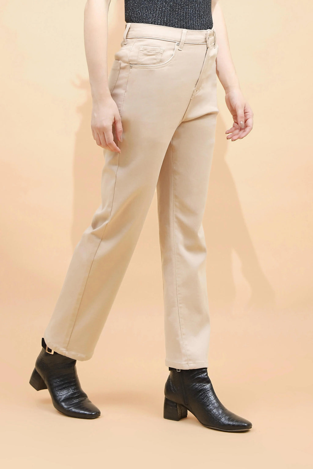 Fawn Cotton Straight Fit Trouser