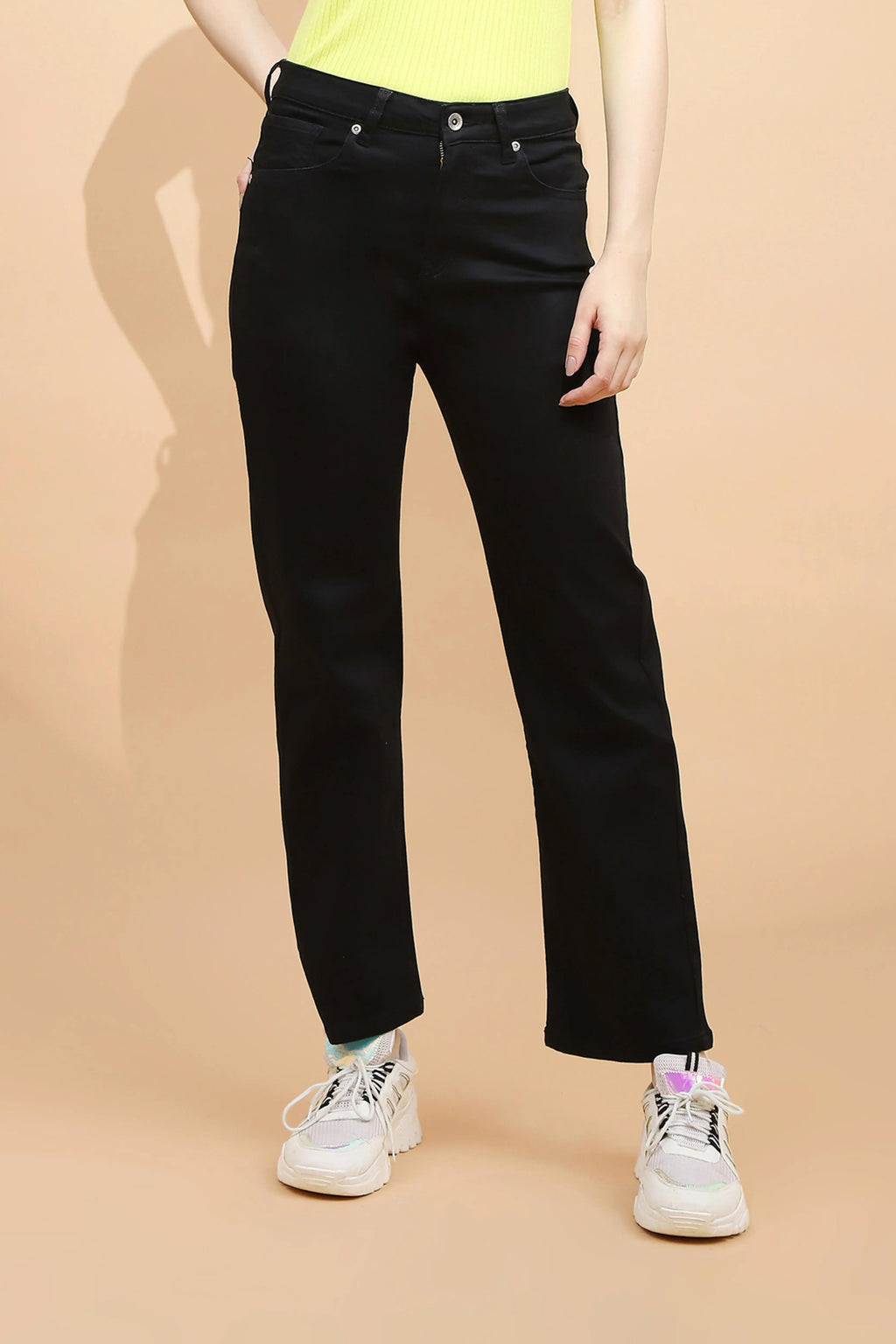 Black Cotton Blend Straight Fit Trouser