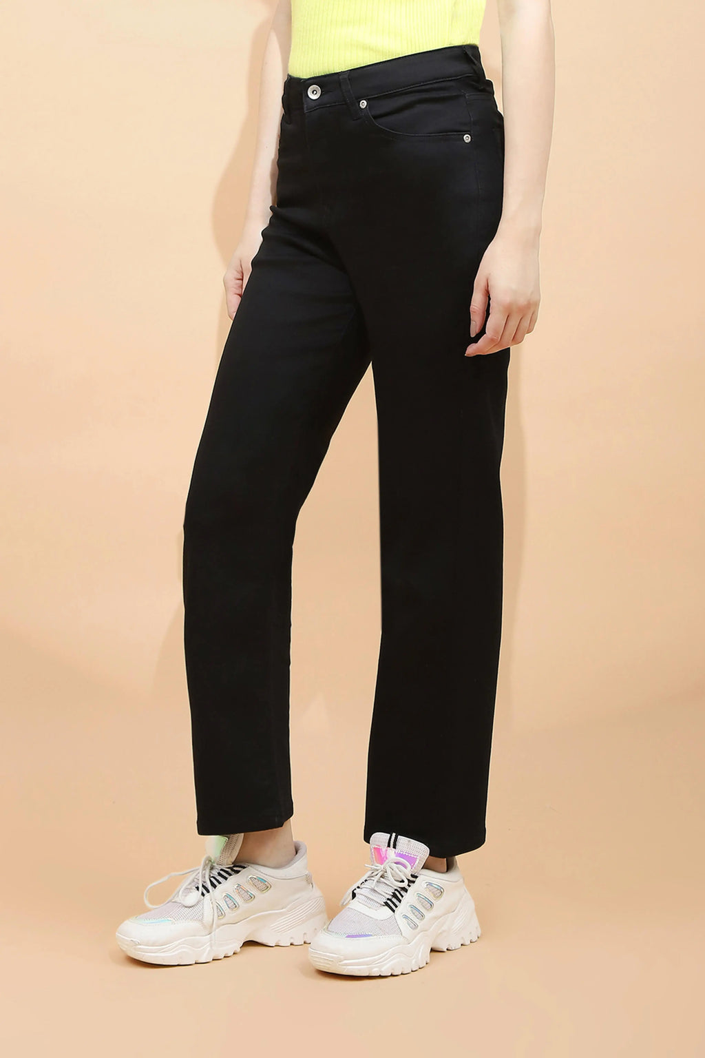Black Cotton Blend Straight Fit Trouser