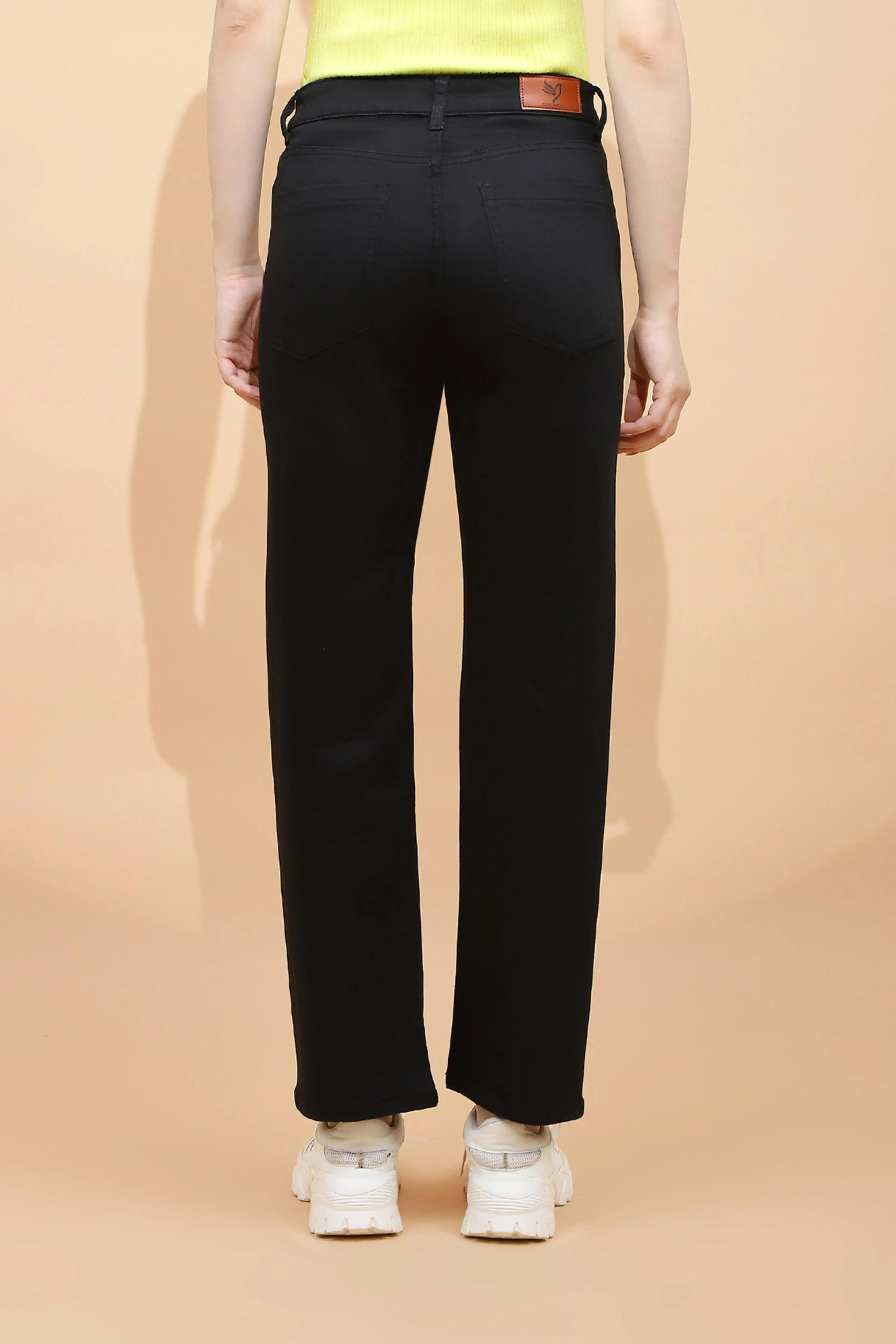 Black Cotton Blend Straight Fit Trouser