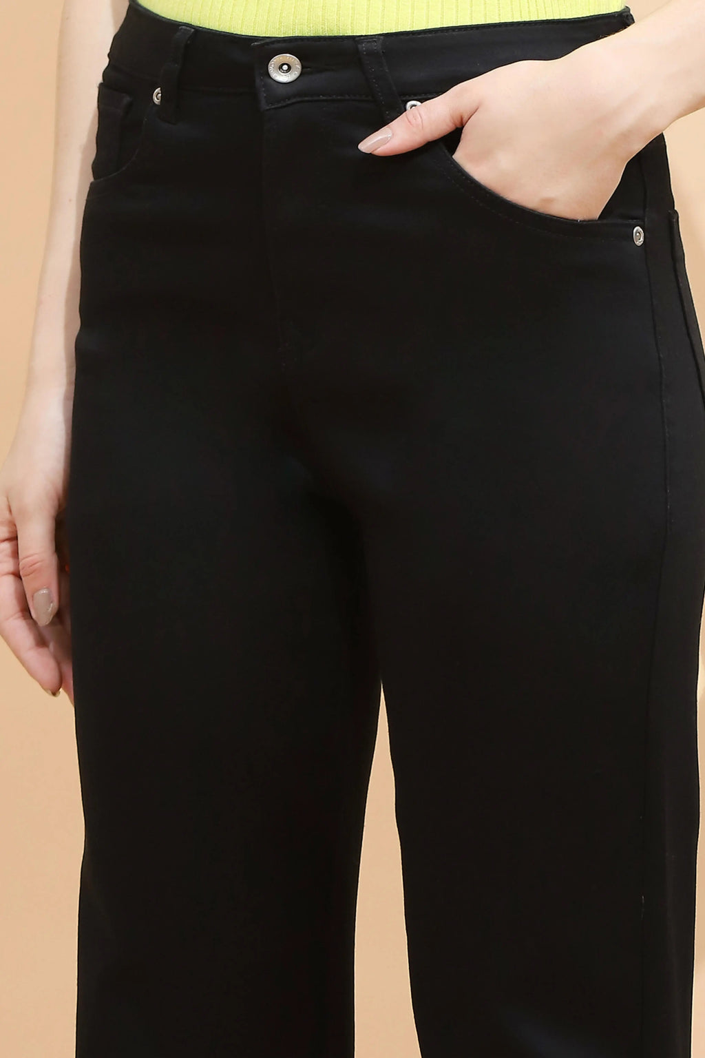 Black Cotton Blend Straight Fit Trouser