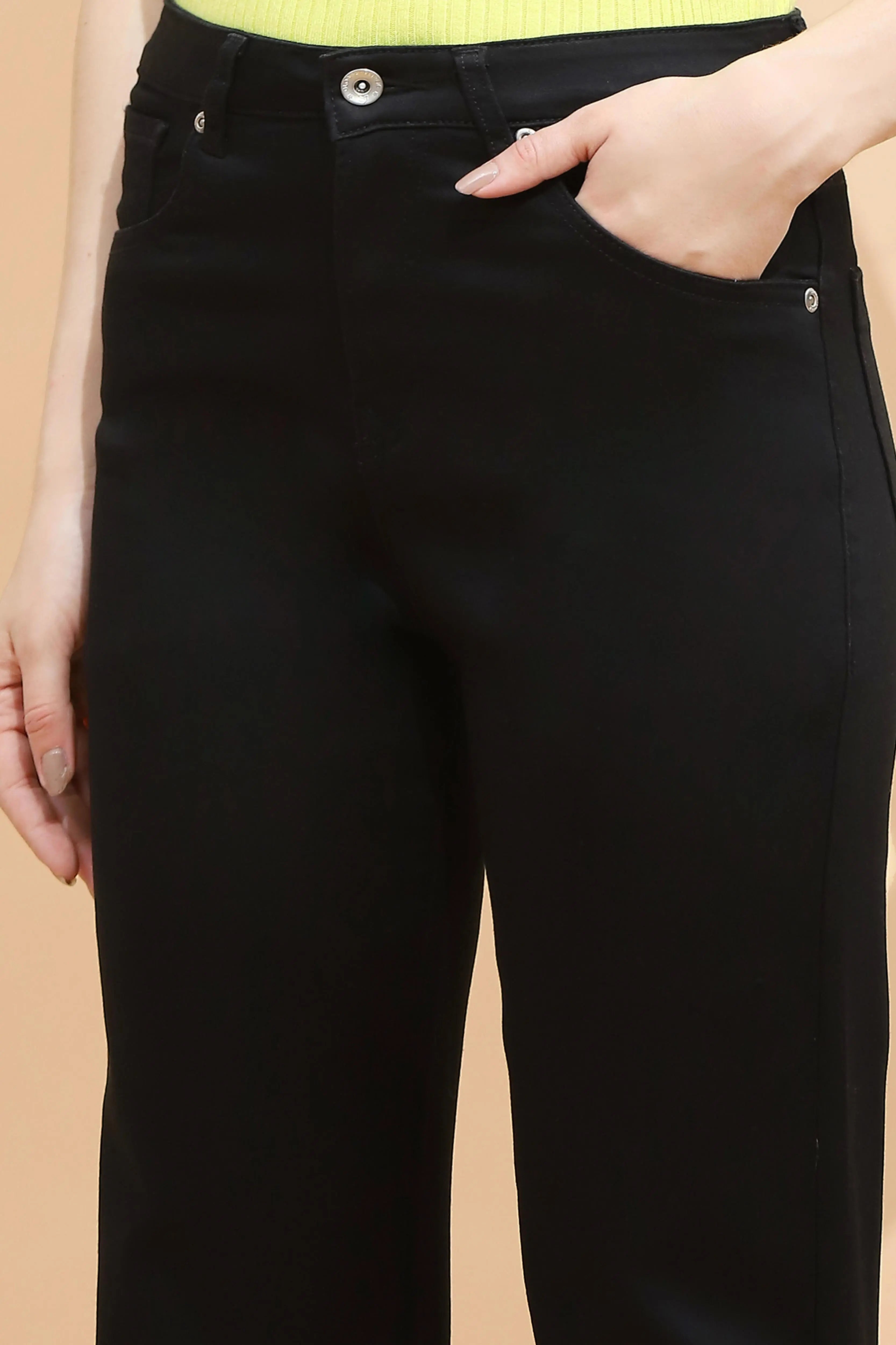 Black Cotton Blend Straight Fit Trouser