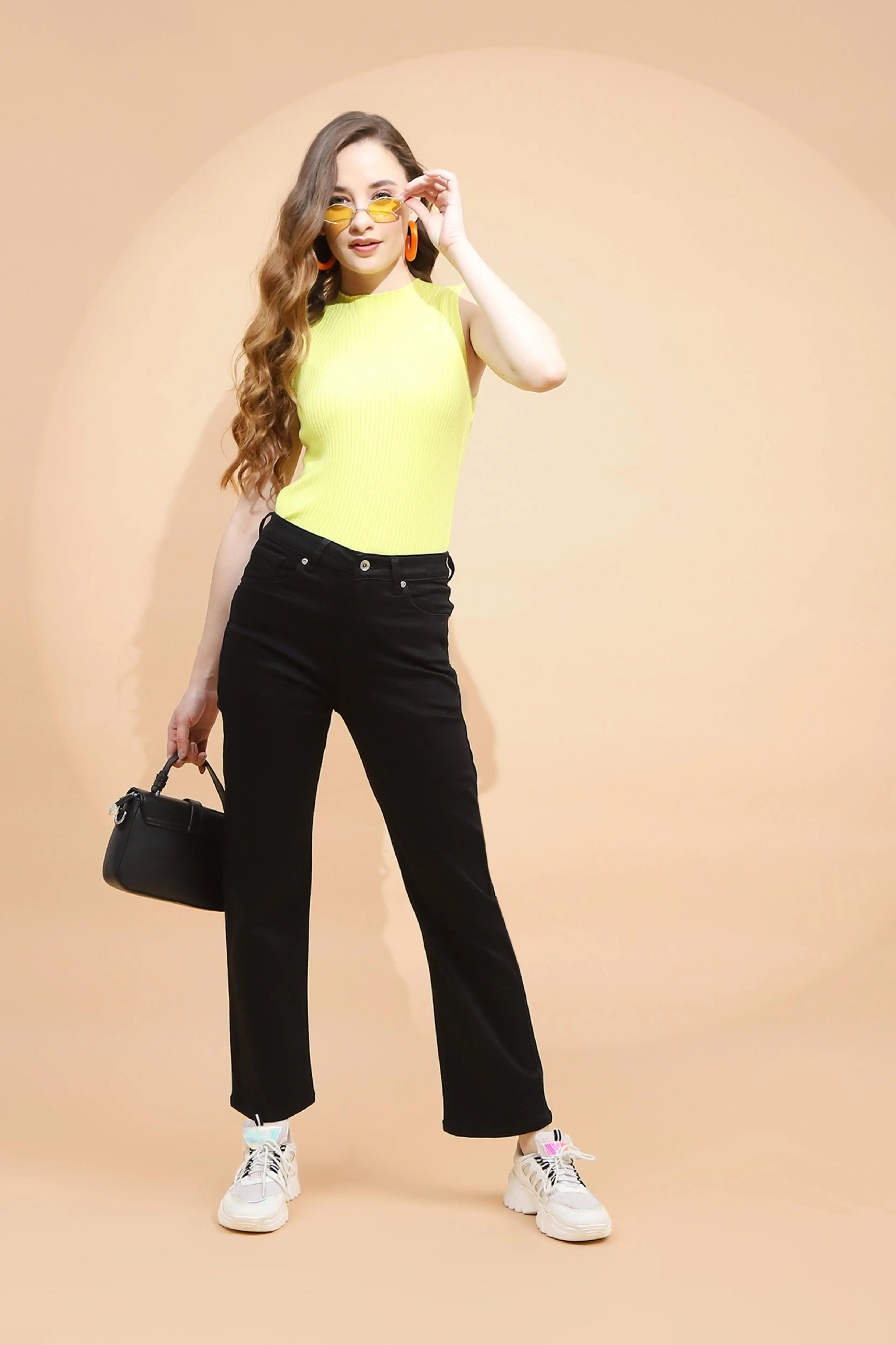 Black Cotton Blend Straight Fit Trouser